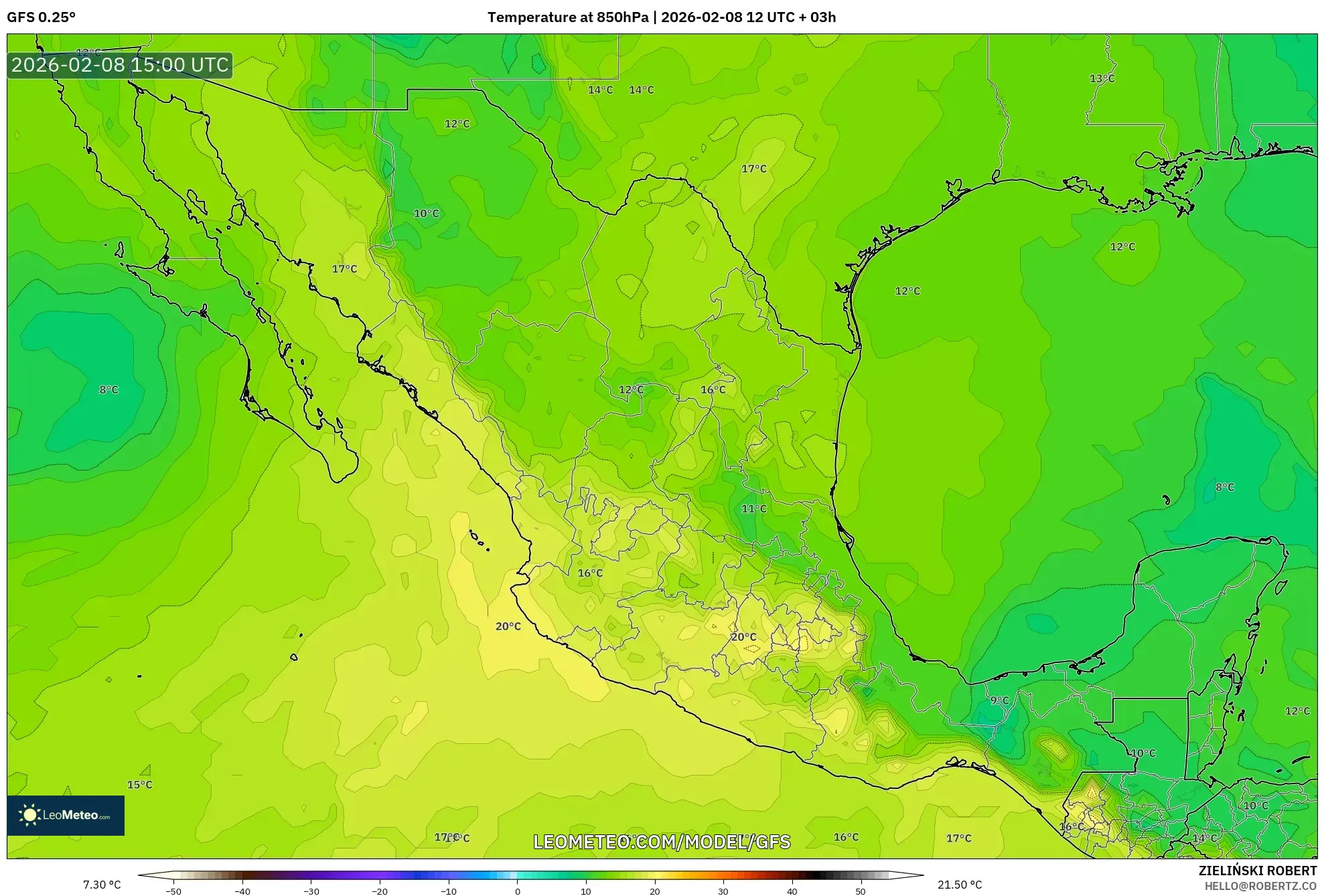 GFS model - Mexico, Temperature at 850hPa