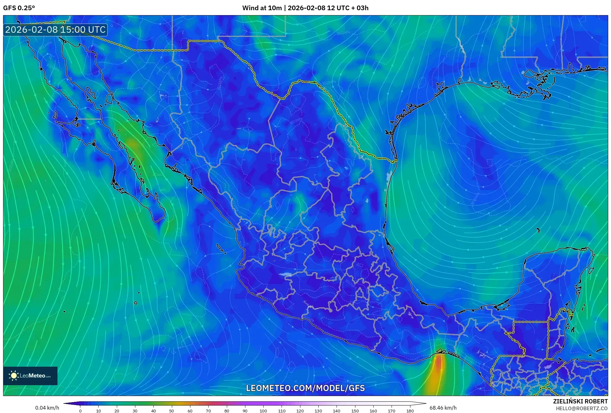 GFS model - Mexico, Wind at 10m