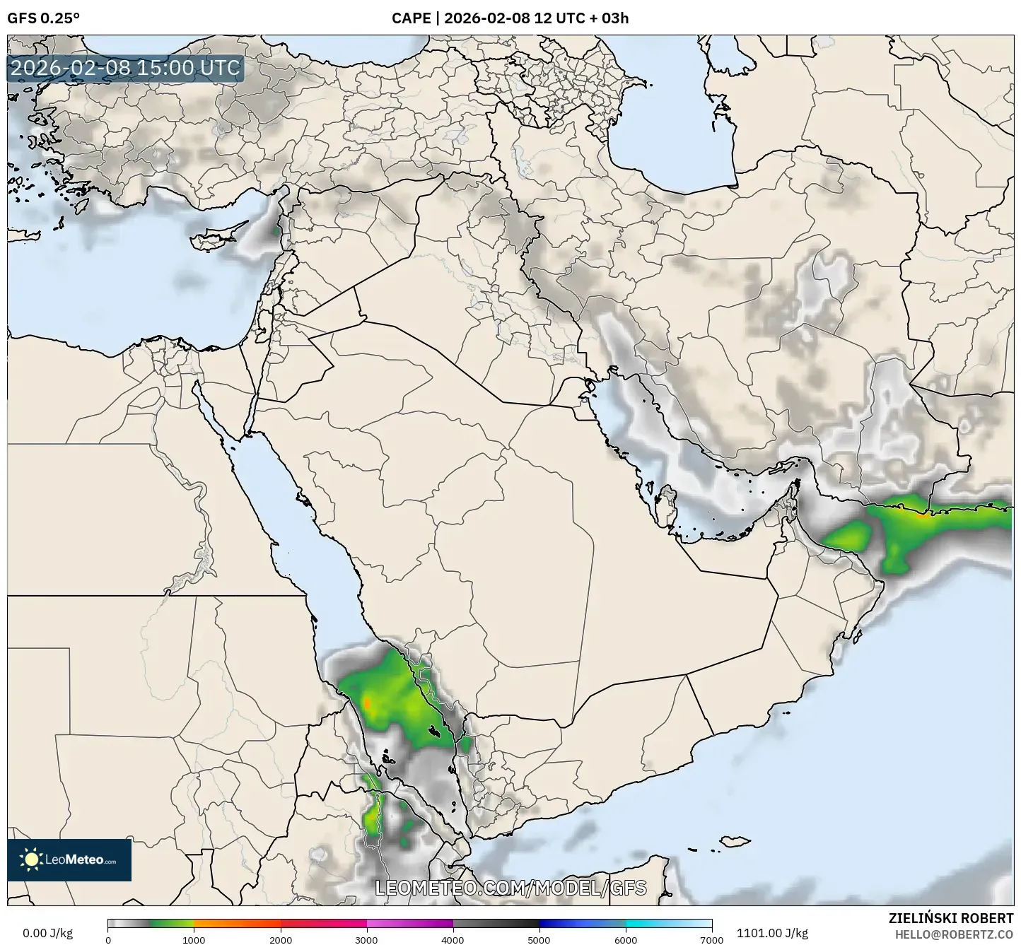 GFS model - Middle East, CAPE