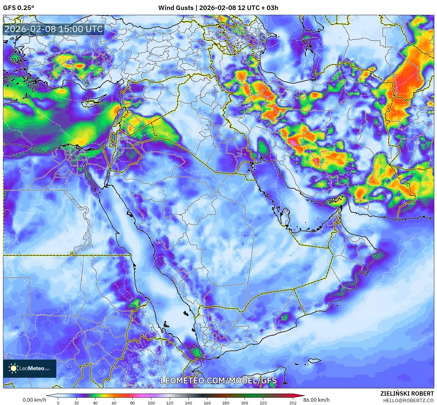 GFS model - Middle East, Wind Gusts
