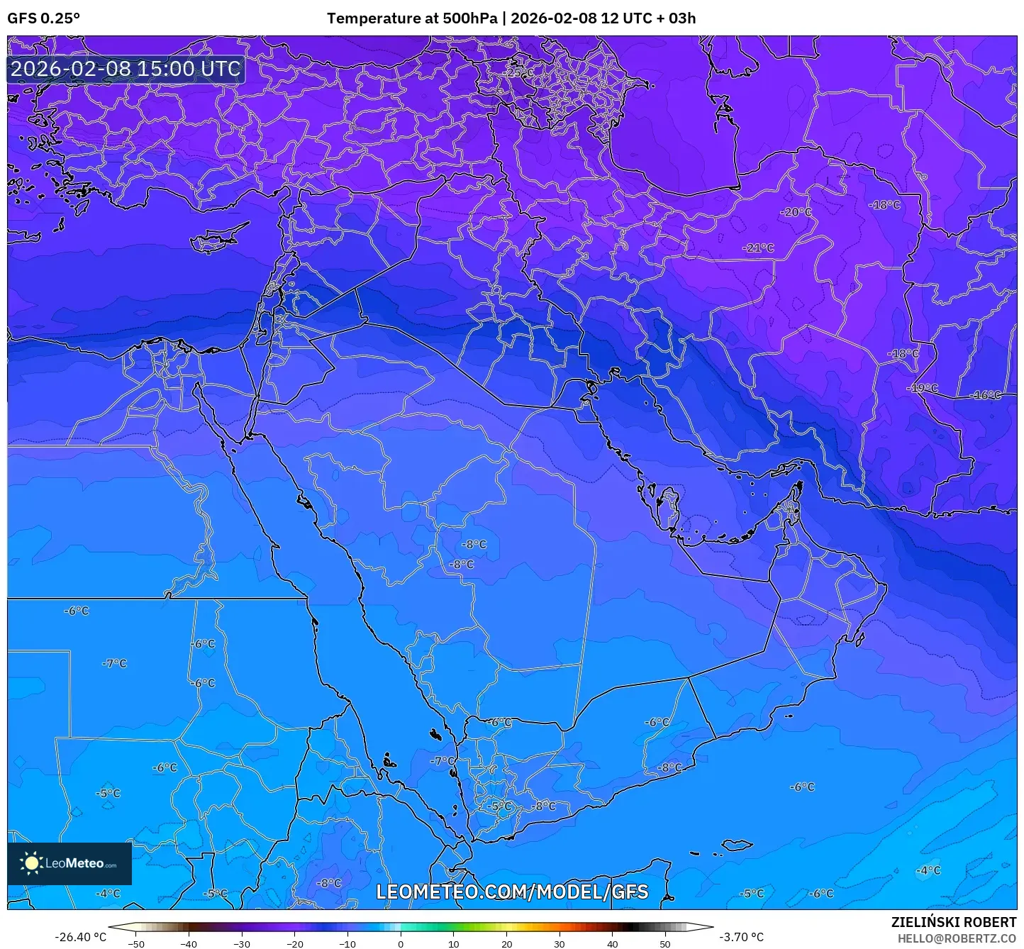 GFS model - Middle East, Temperature at 500hPa