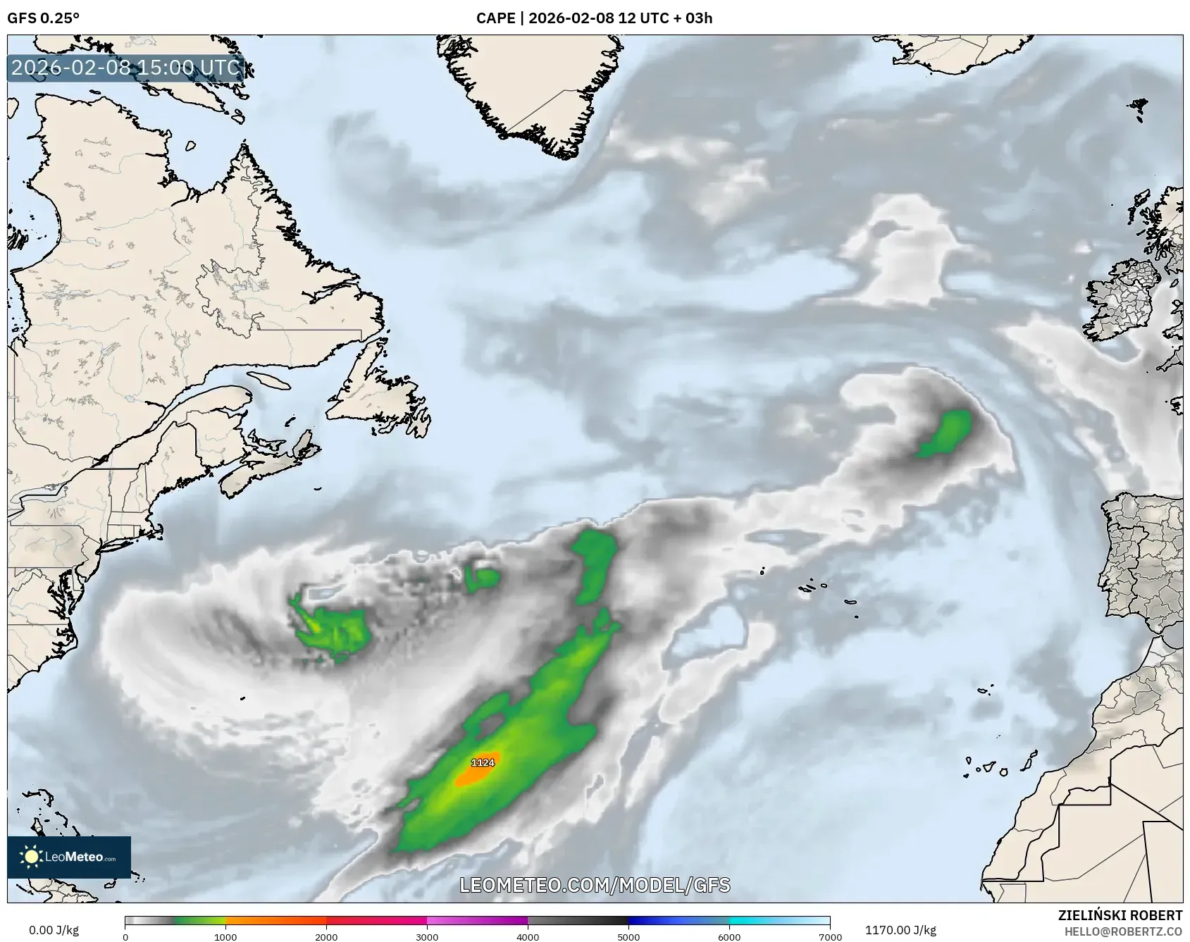GFS model - Atlantik Utara, CAPE