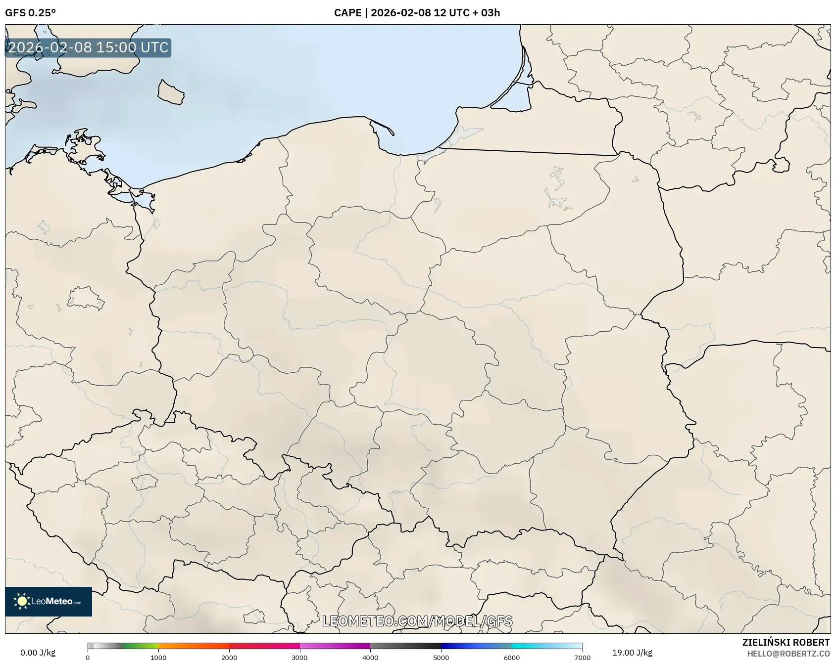 GFS model - Poland, CAPE