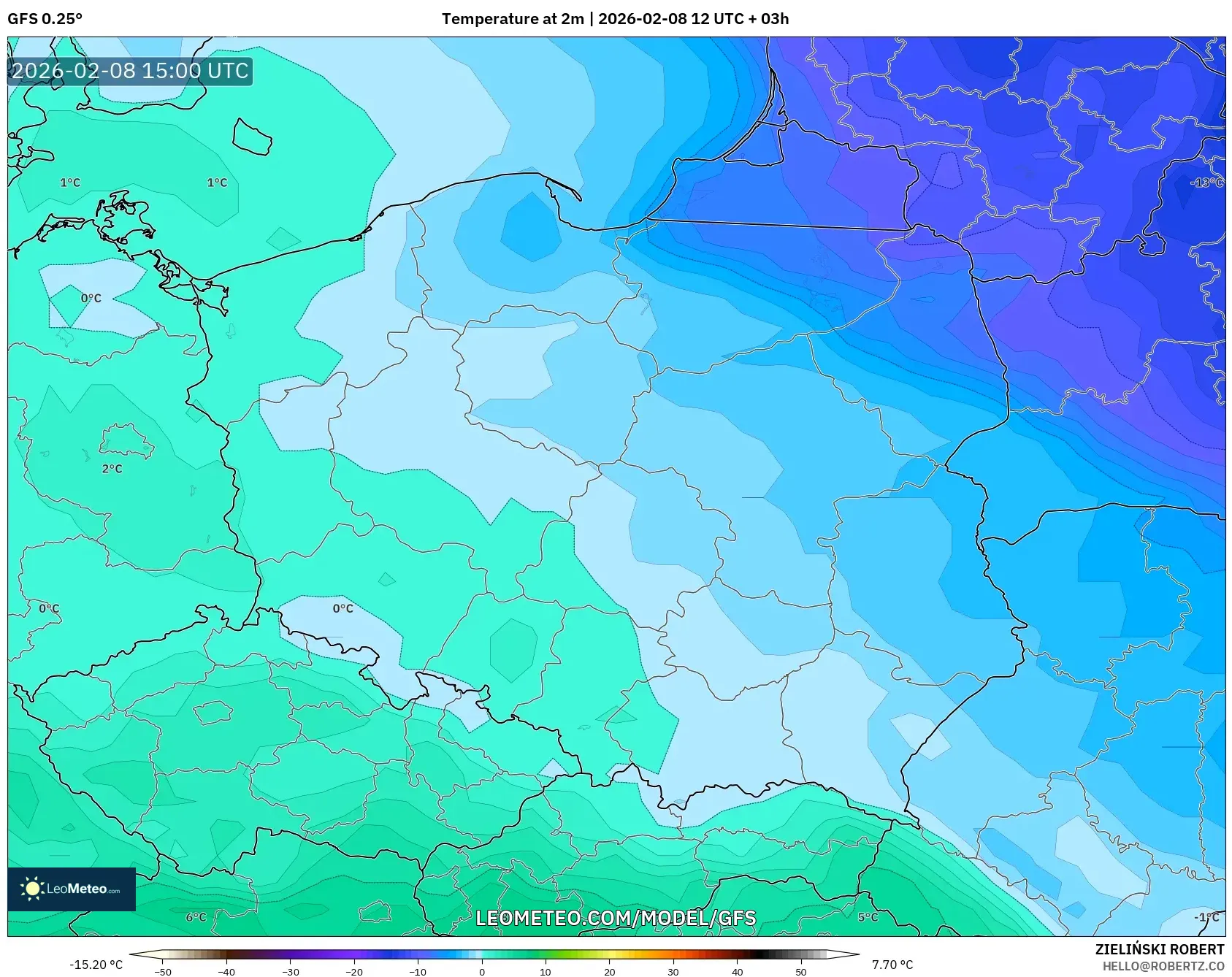 GFS model - Poland, Temperature at 2m