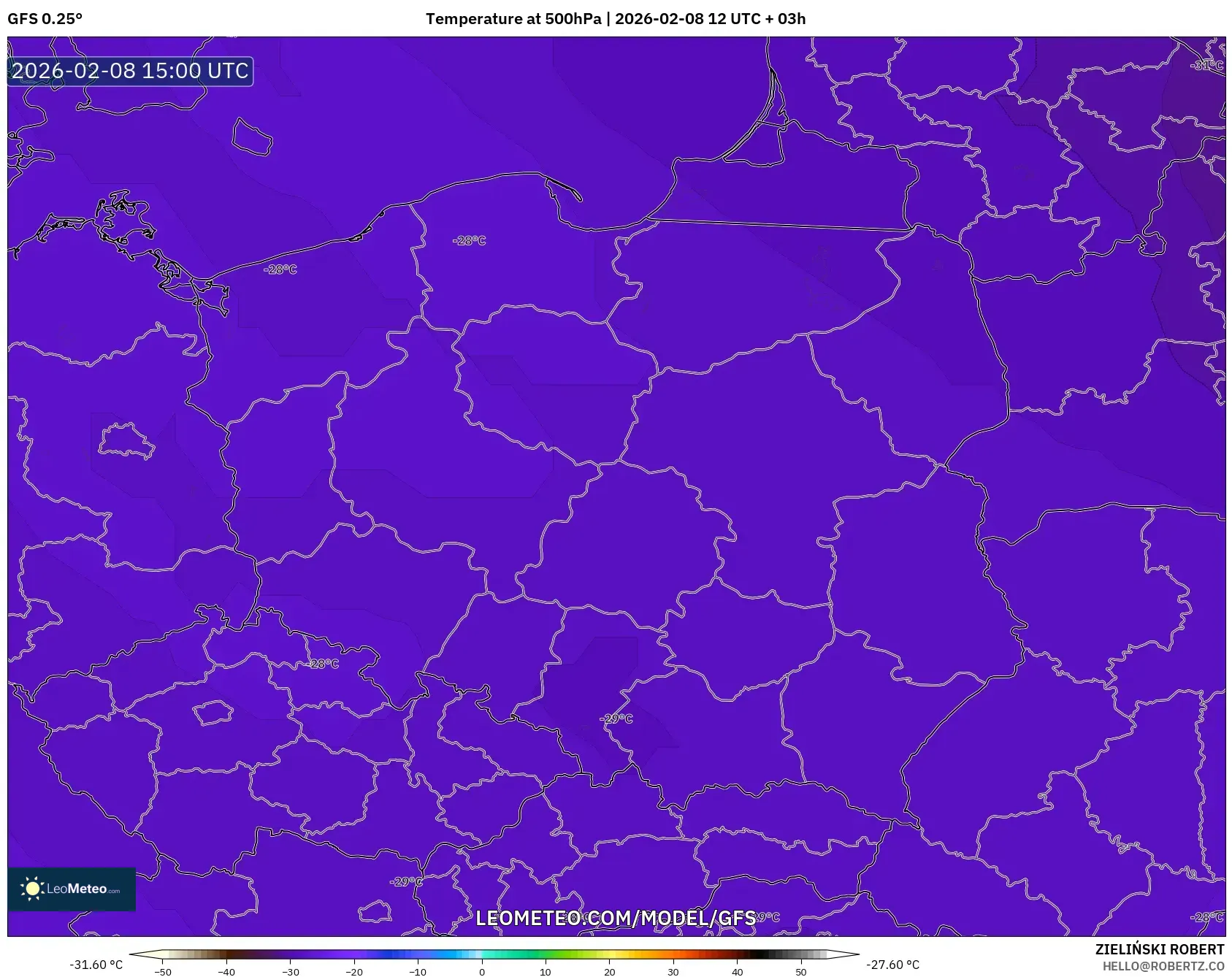 GFS model - Poland, Temperature at 500hPa