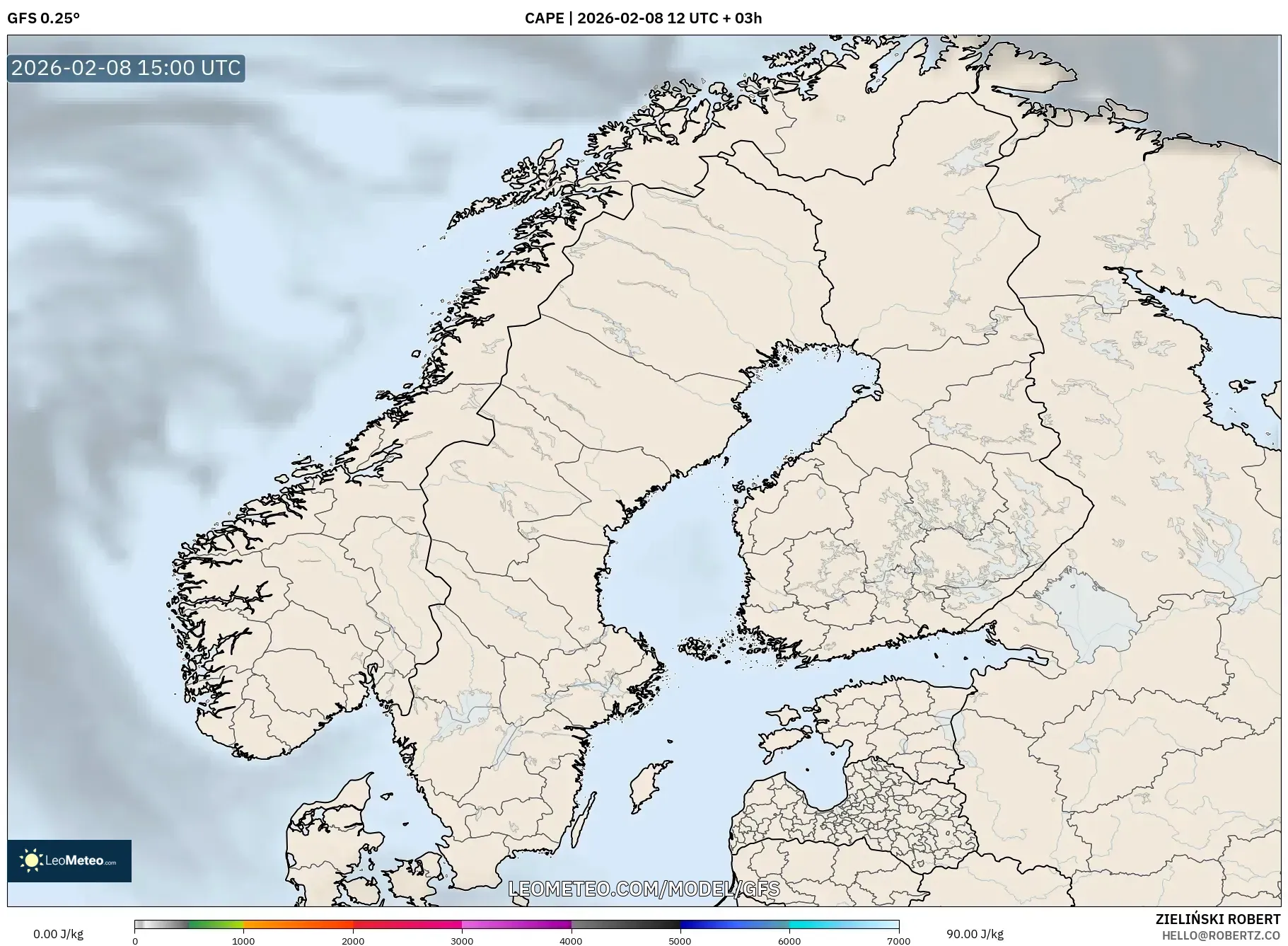 GFS model - Skandinavia, CAPE