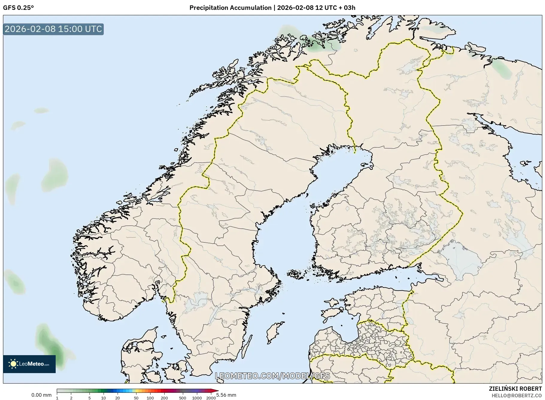 GFS model - Scandinavia, Precipitation Accumulation