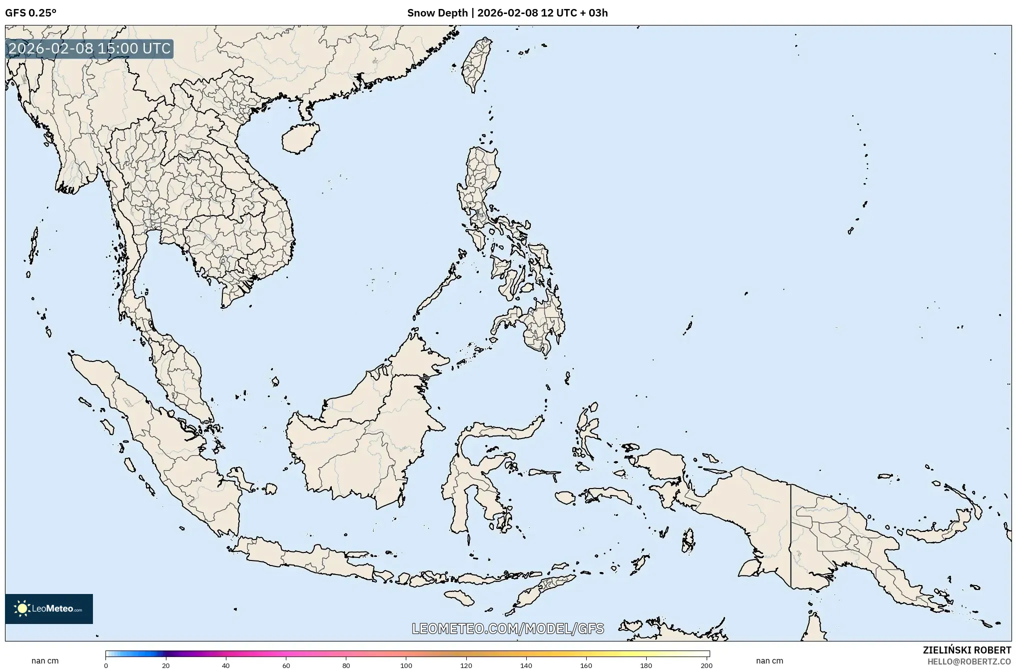 GFS model - Asia Tenggara, Kedalaman Salju