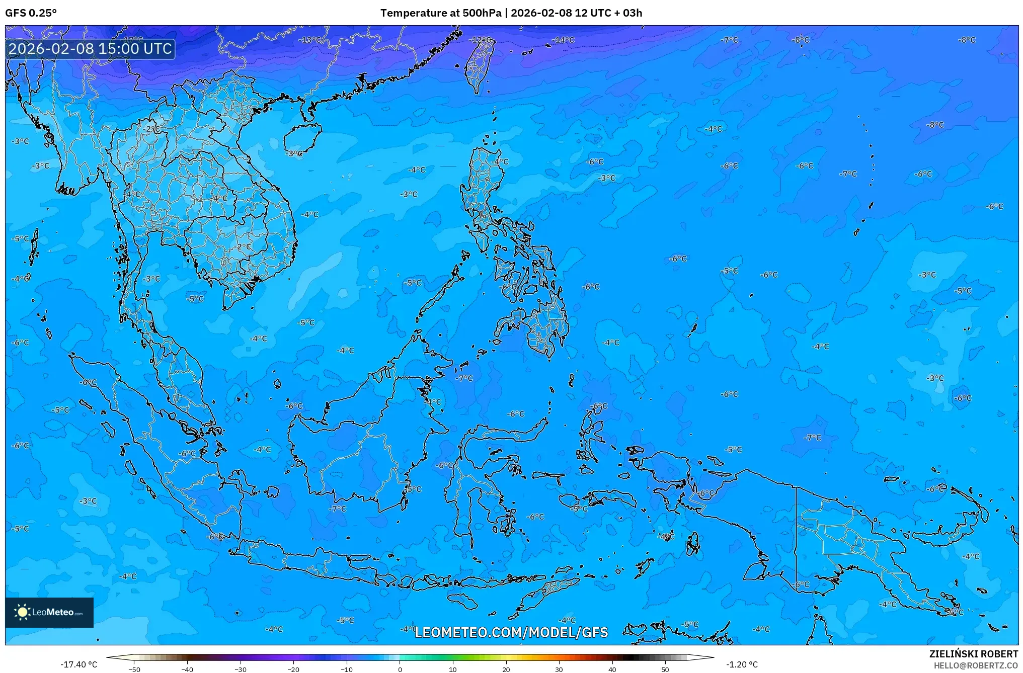 GFS model - Asia Tenggara, Suhu 500 hPa