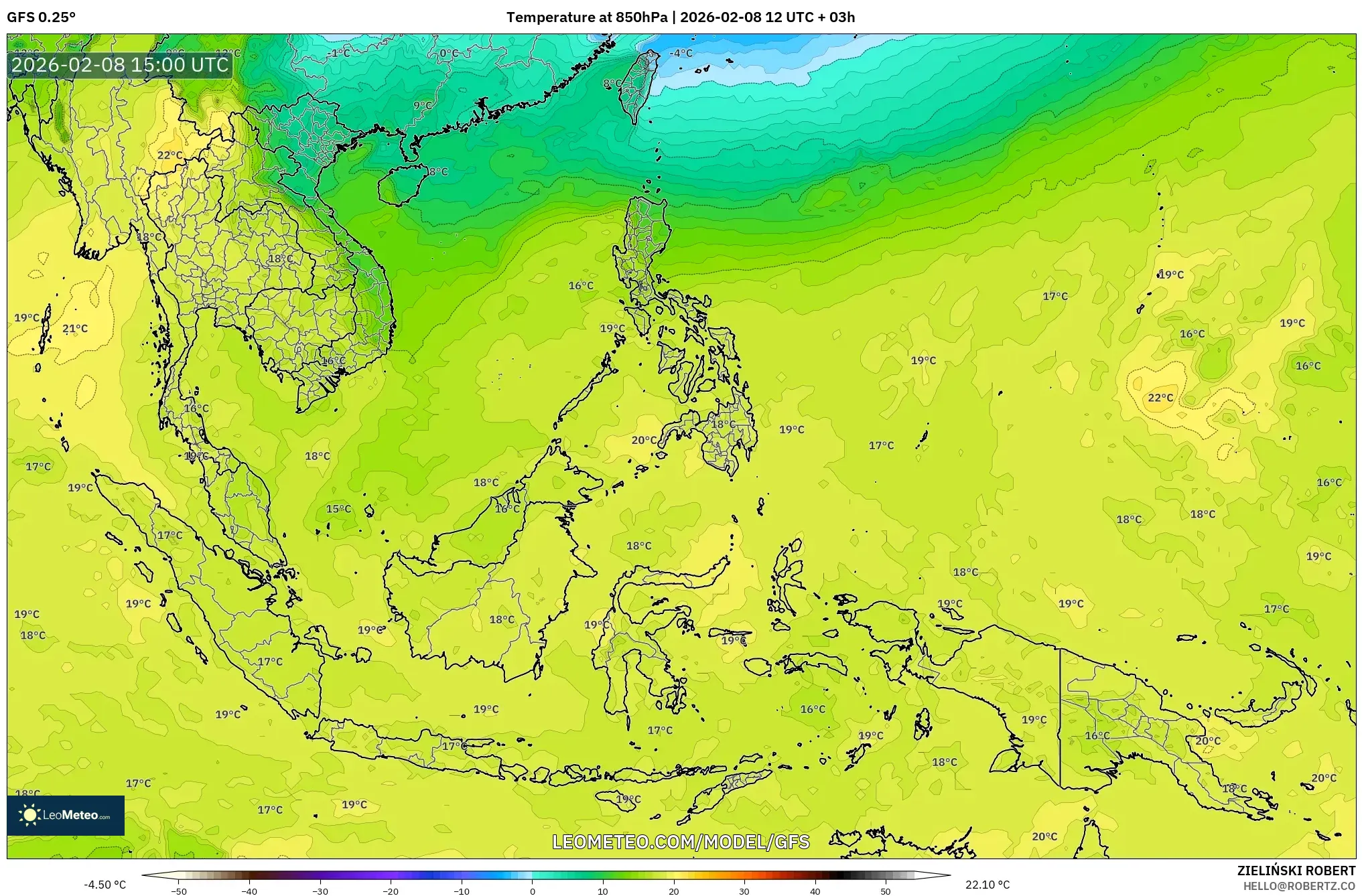 GFS model - Asia Tenggara, Suhu 850 hPa