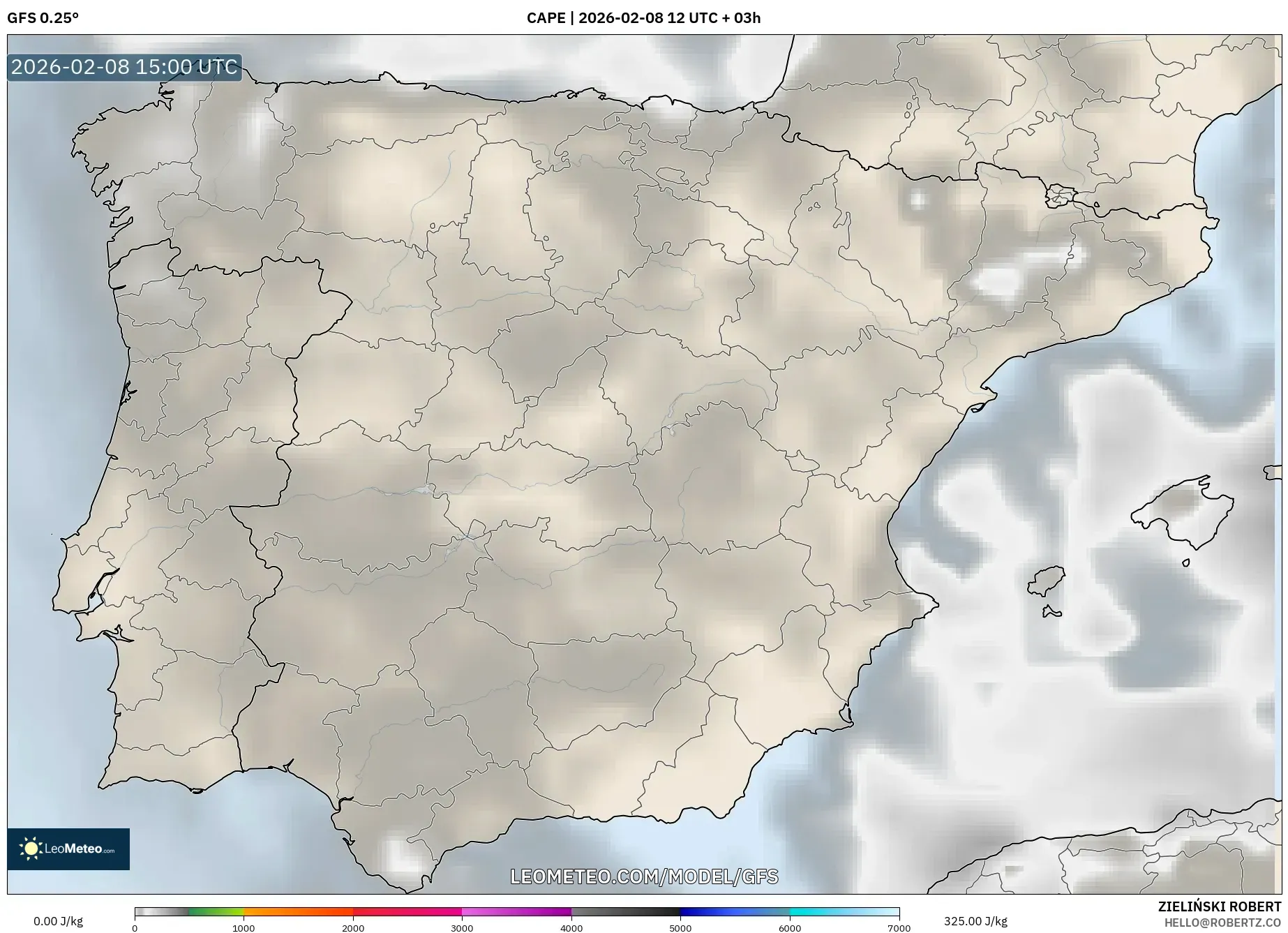 GFS model - Spain, CAPE