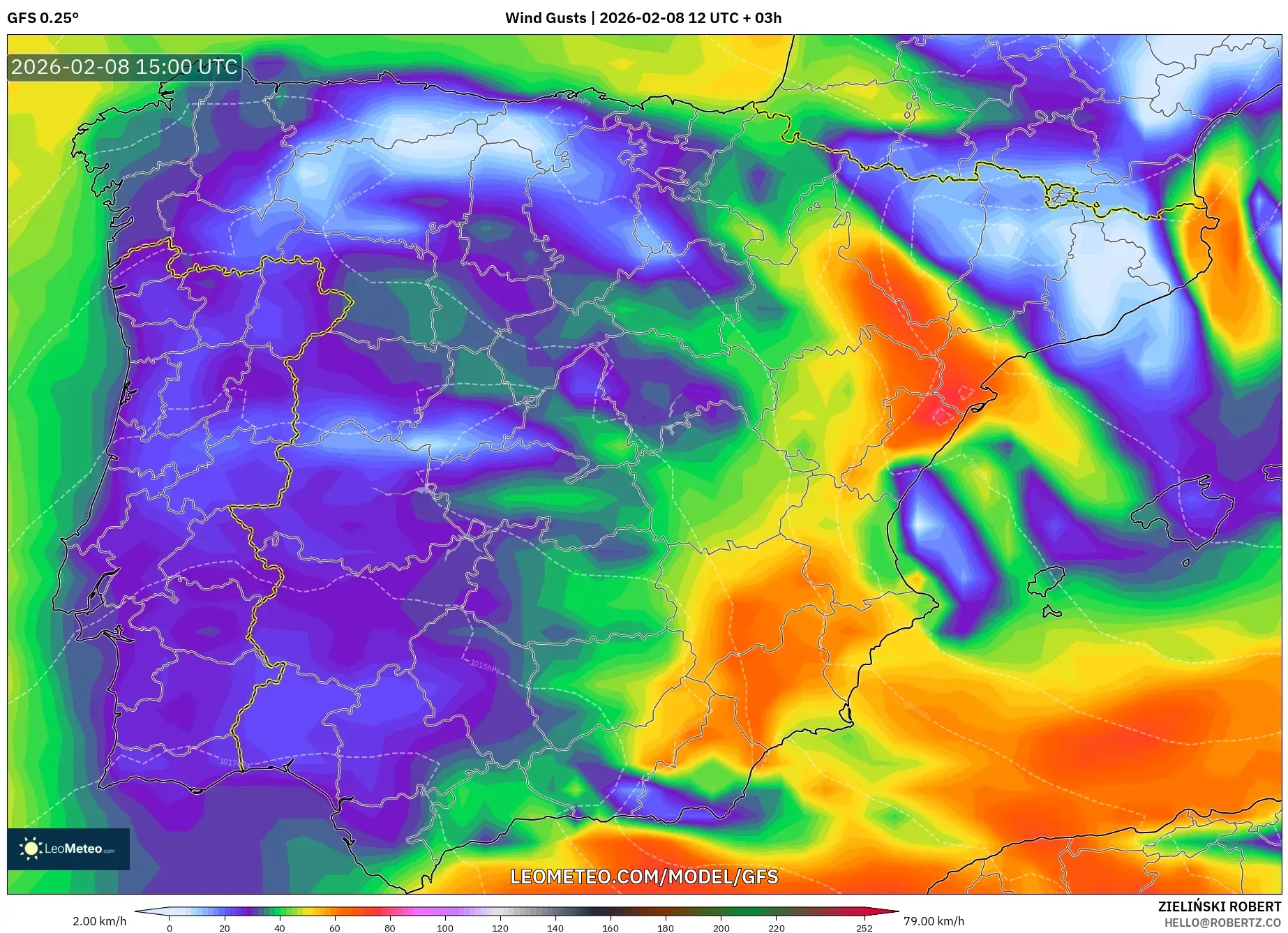 GFS model - Spain, Wind Gusts
