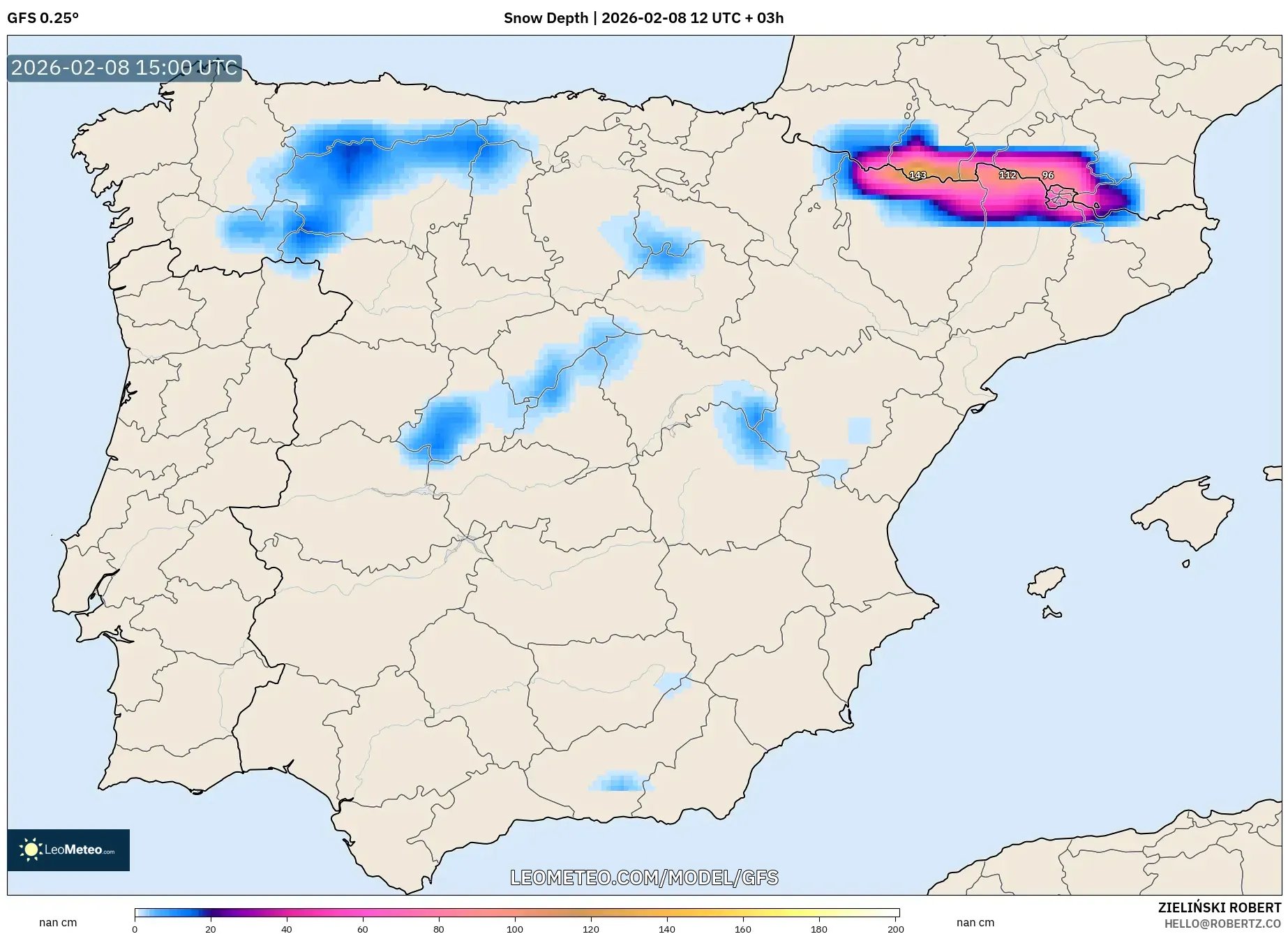 GFS model - Spain, Snow Depth