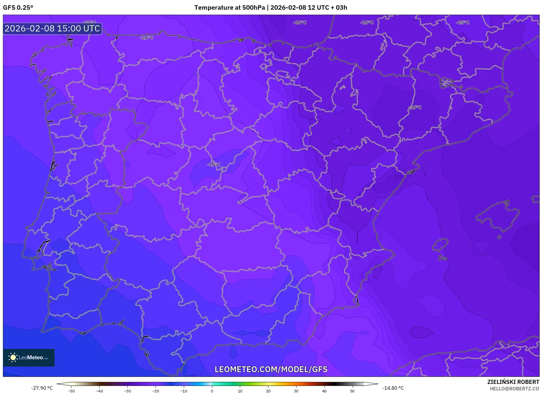 GFS model - Spain, Temperature at 500hPa