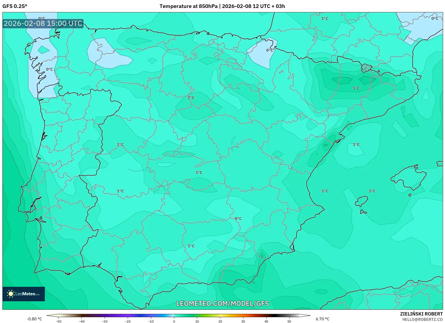 GFS model - Spain, Temperature at 850hPa