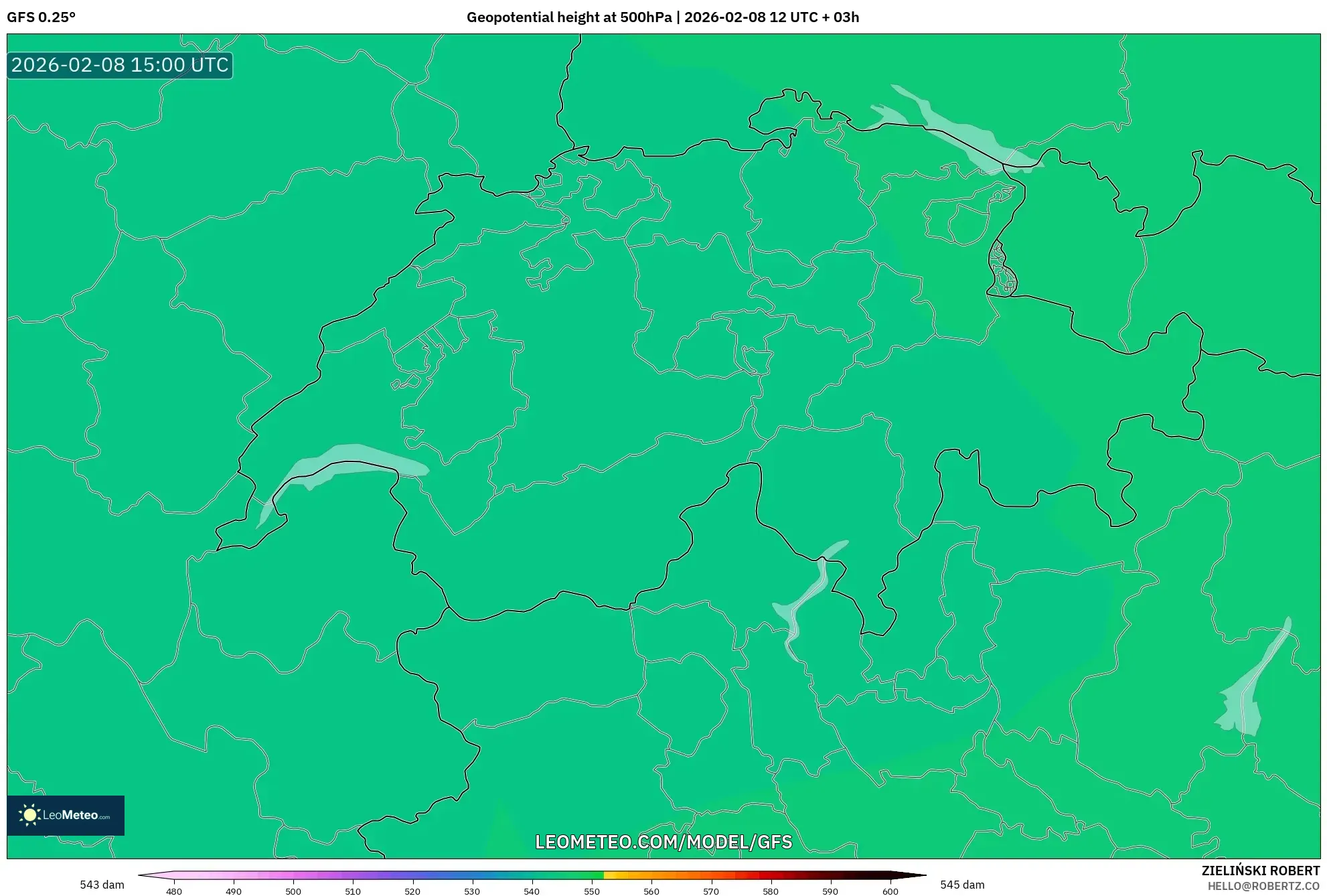GFS model - Switzerland, Geopotential height at 500hPa