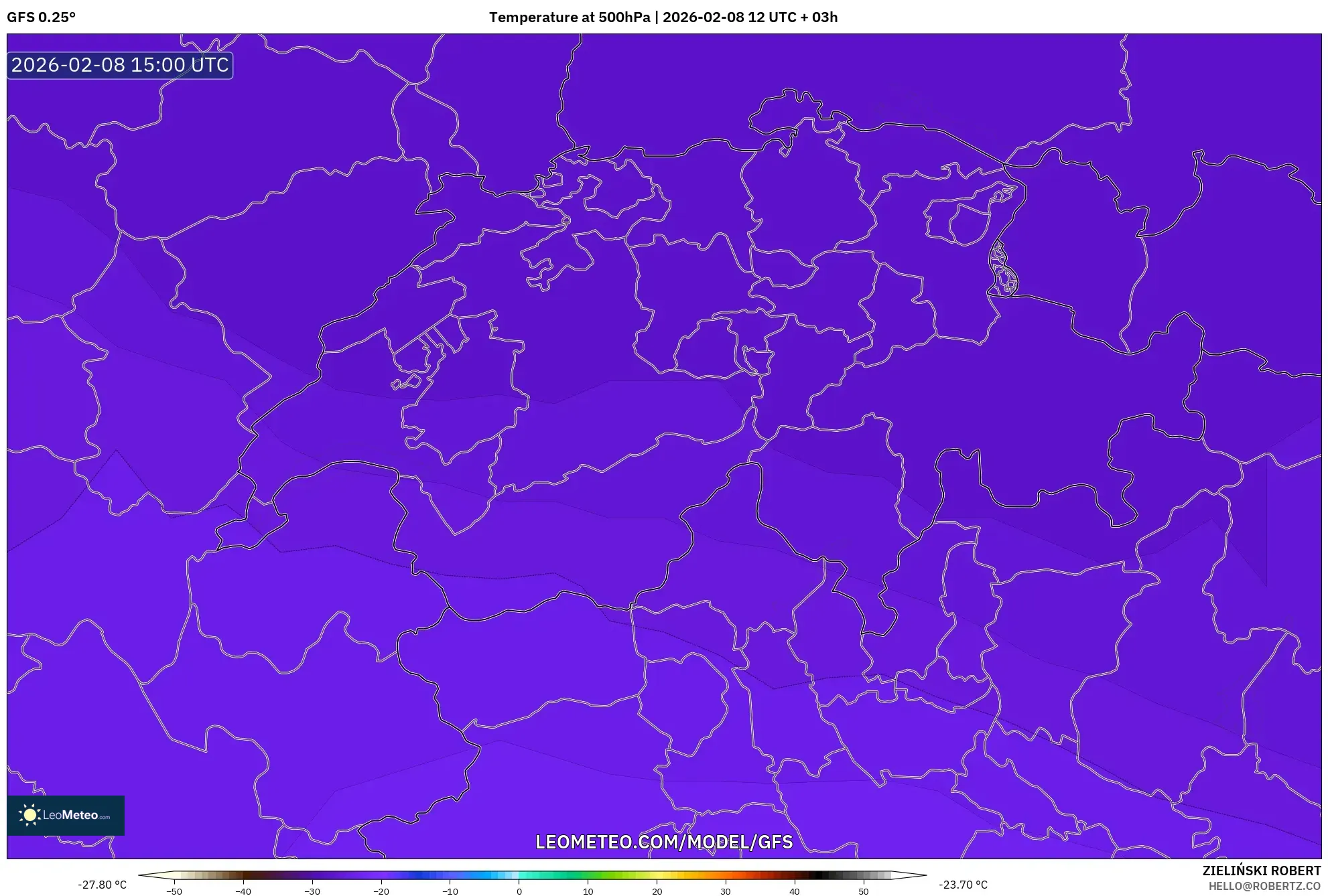 GFS model - Swiss, Suhu 500 hPa