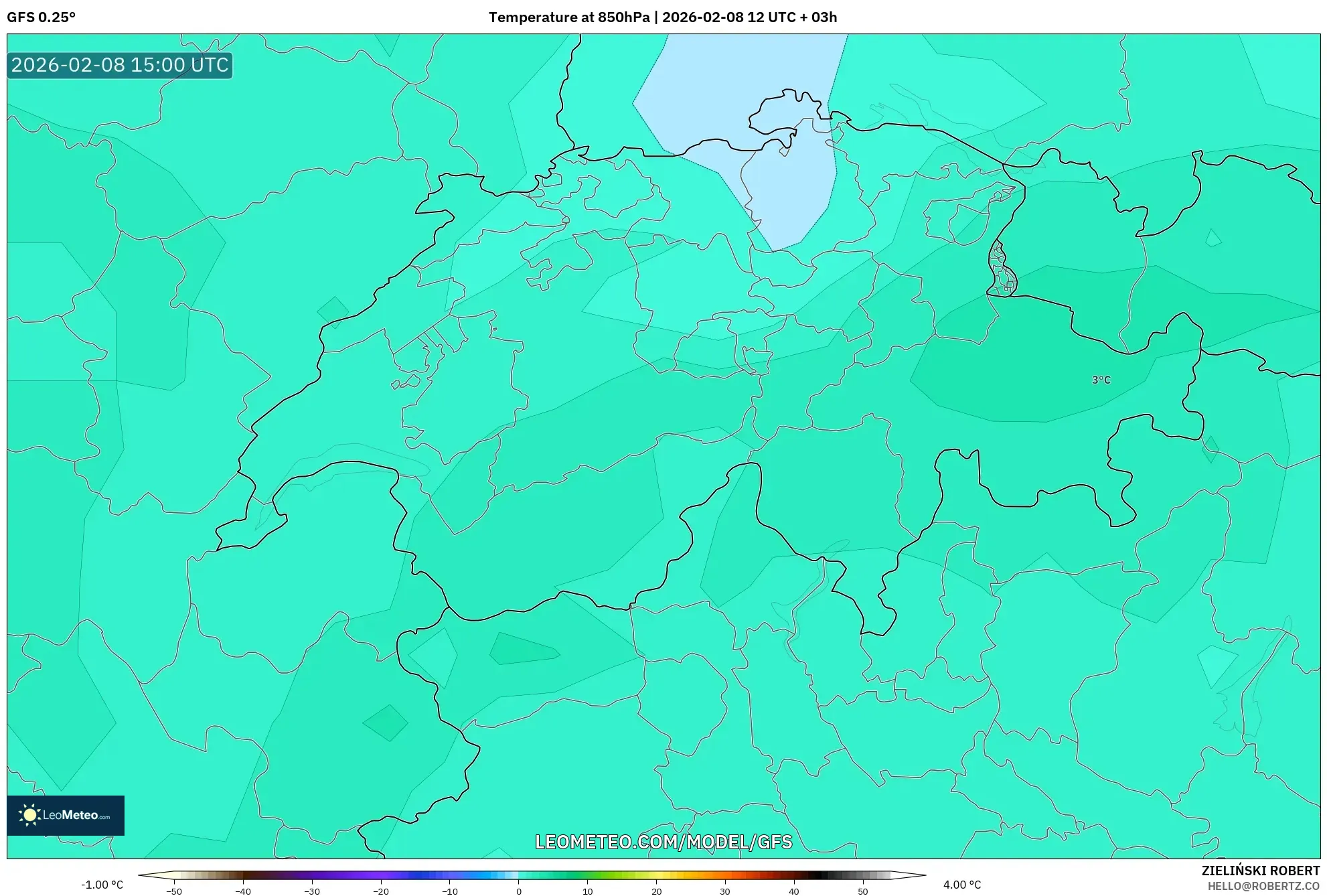 GFS model - Switzerland, Temperature at 850hPa