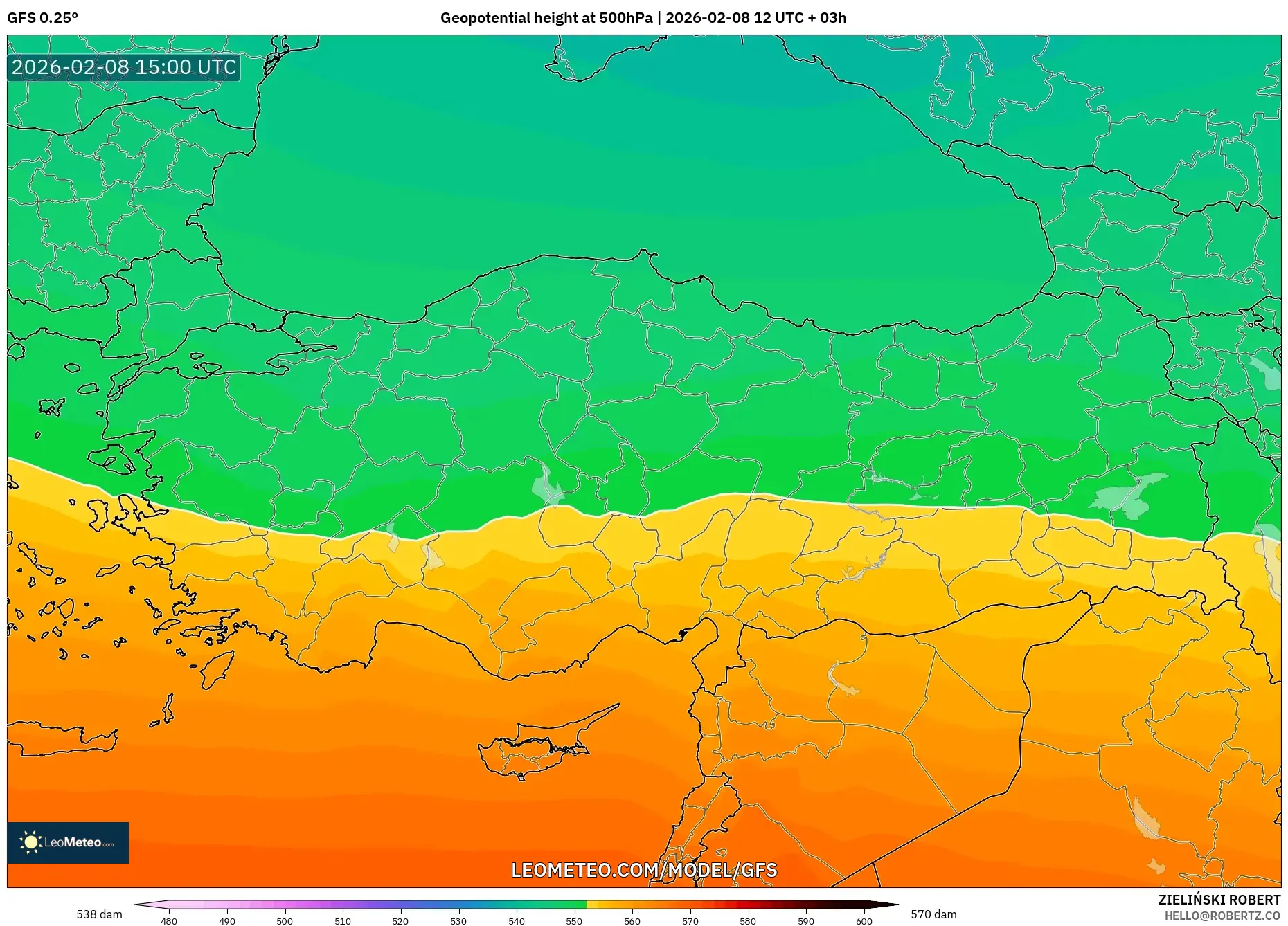 GFS model - Turkey, Geopotential height at 500hPa