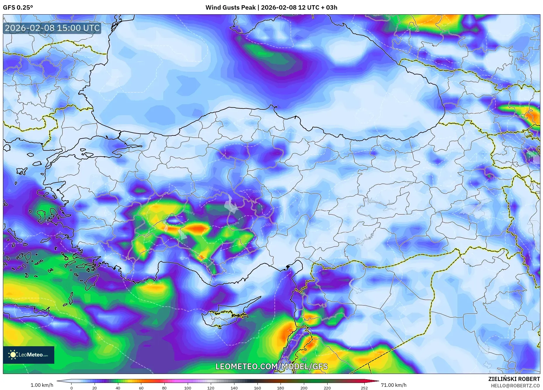 GFS model - Turkey, Wind Gusts Peak