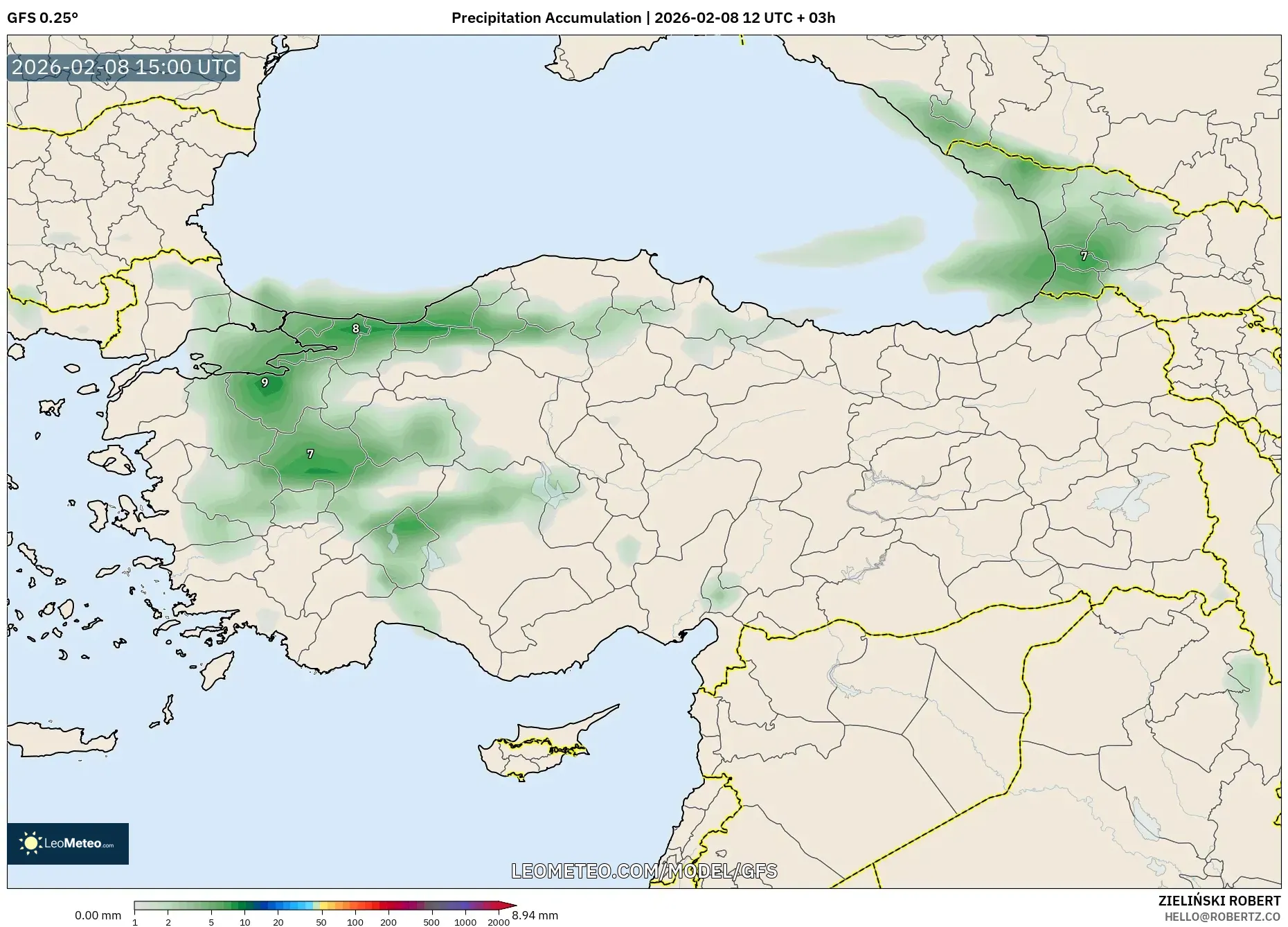 GFS model - Turkey, Precipitation Accumulation