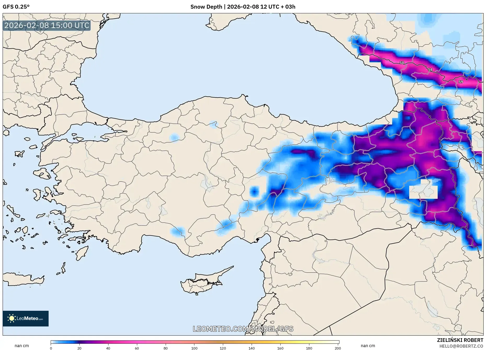 GFS model - Turkey, Snow Depth