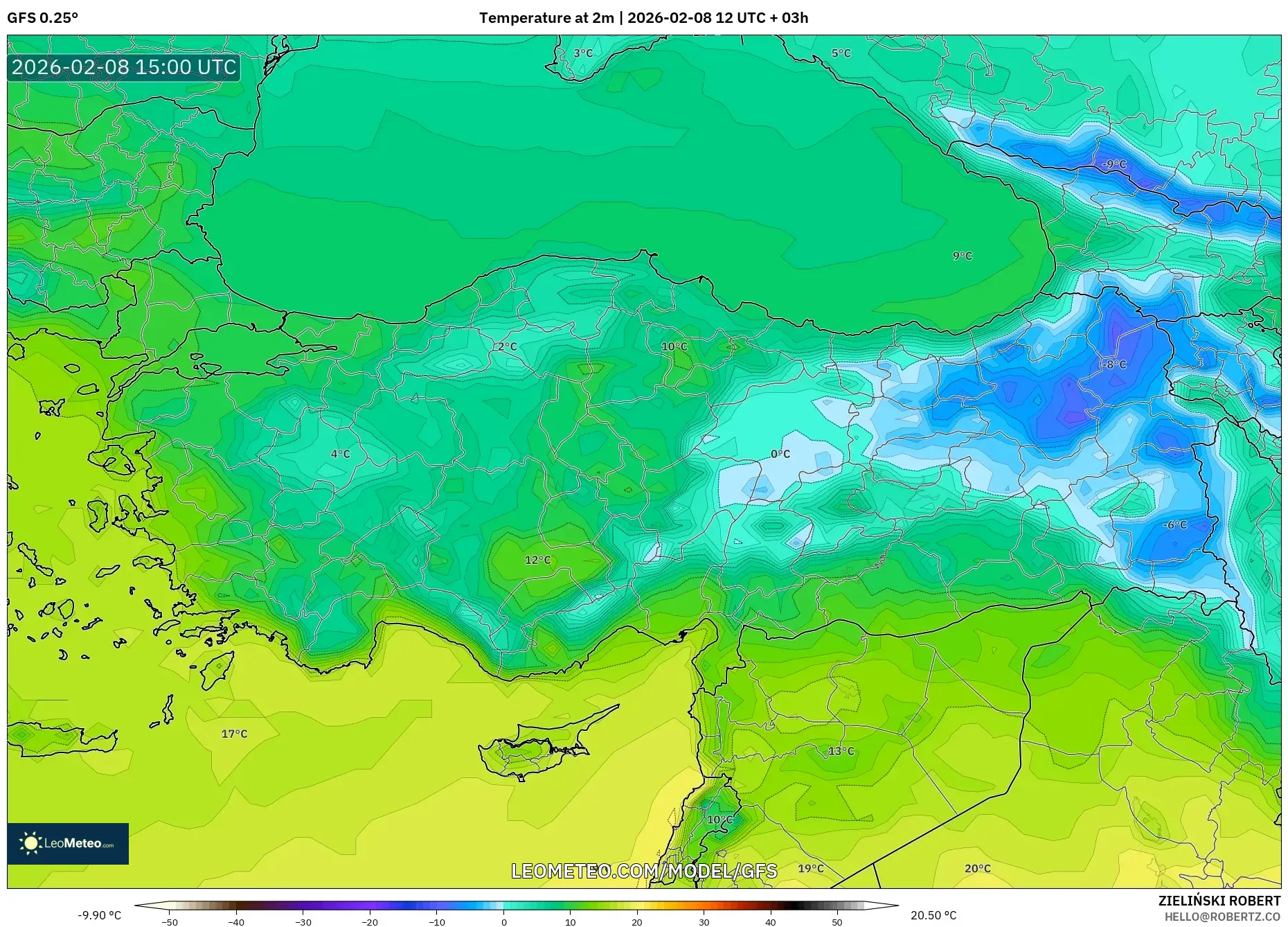 GFS model - Turkey, Temperature at 2m