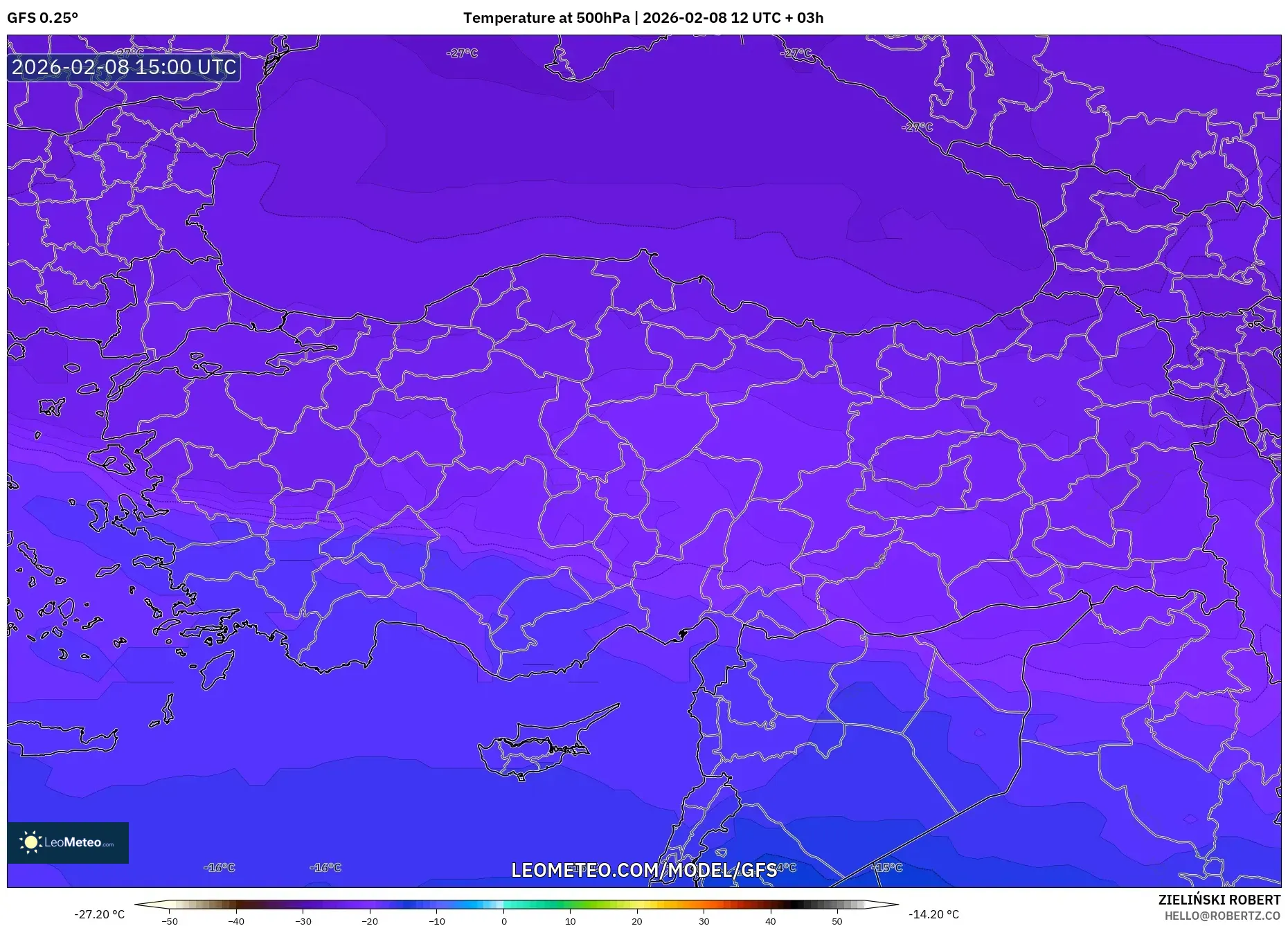 GFS model - Turkey, Temperature at 500hPa