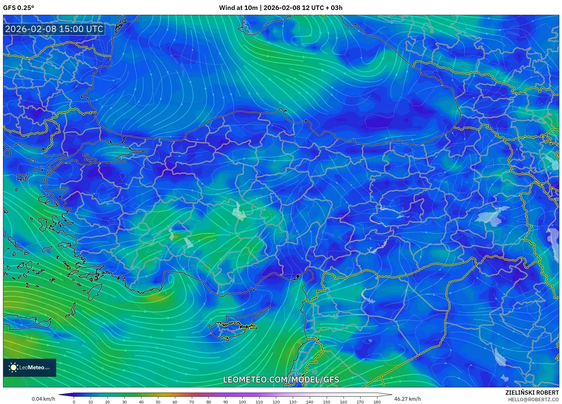 GFS model - Turkey, Wind at 10m