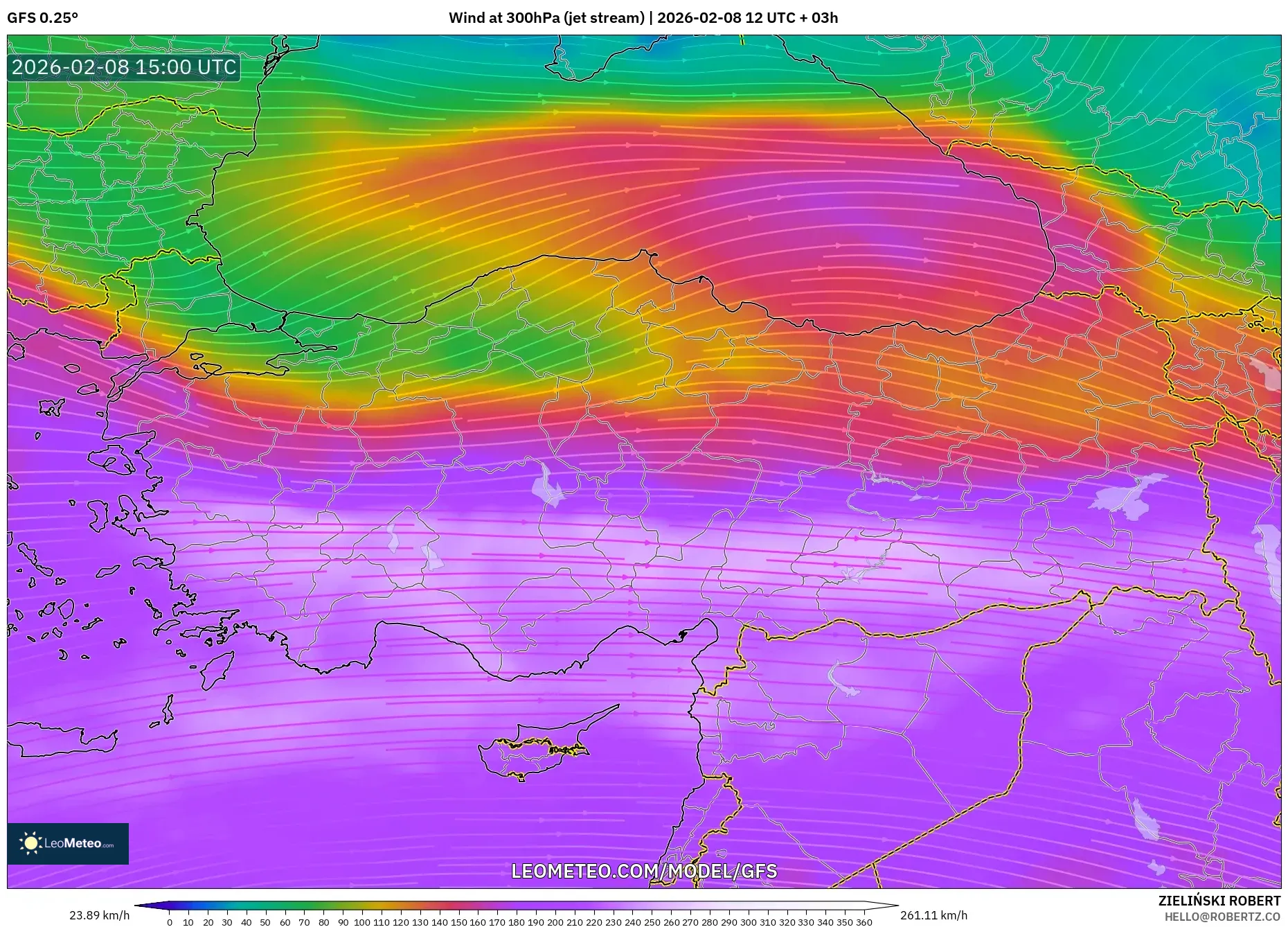 GFS model - Turkey, Wind at 300hPa (jet stream)