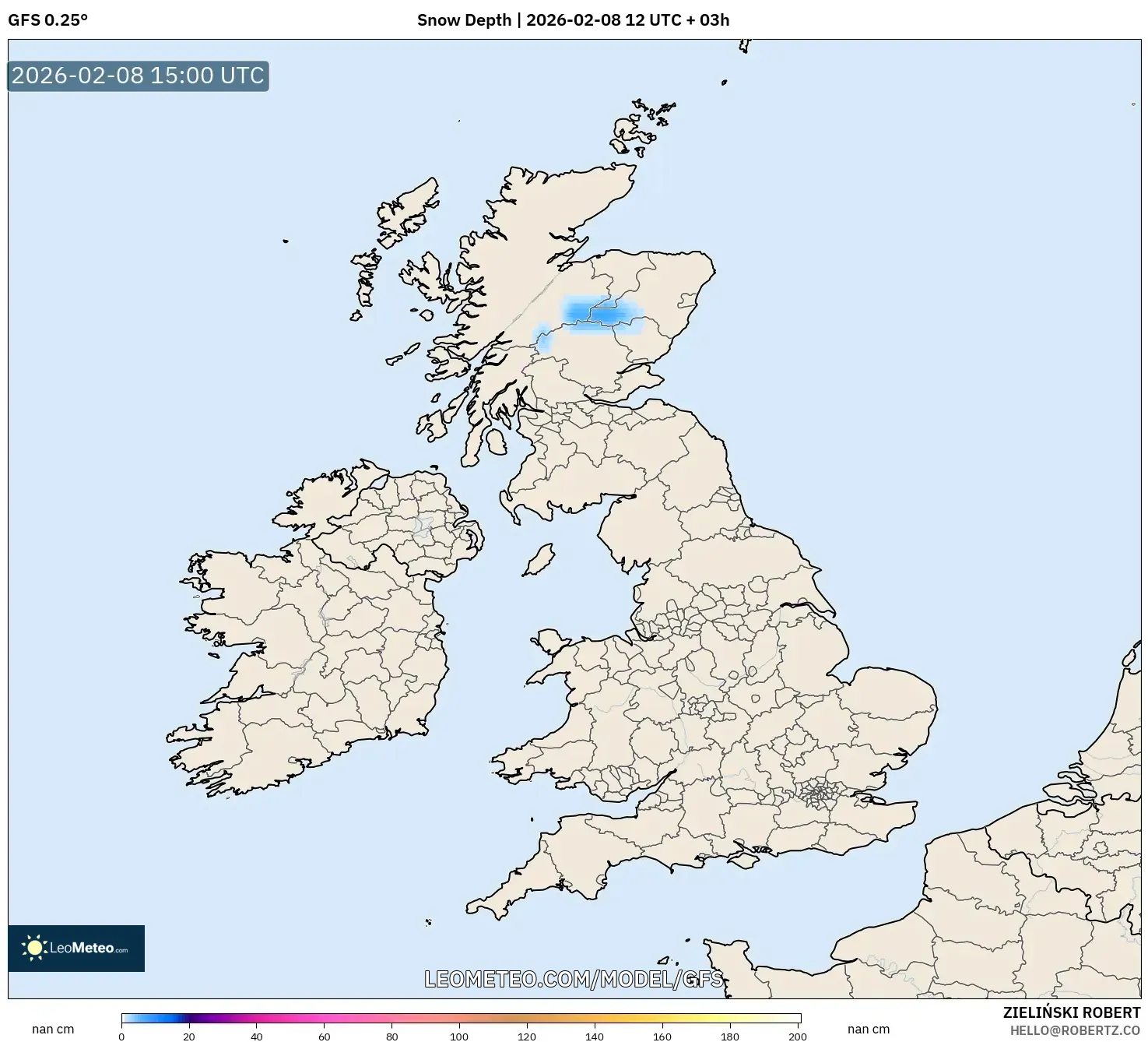 GFS model - United Kingdom, Snow Depth