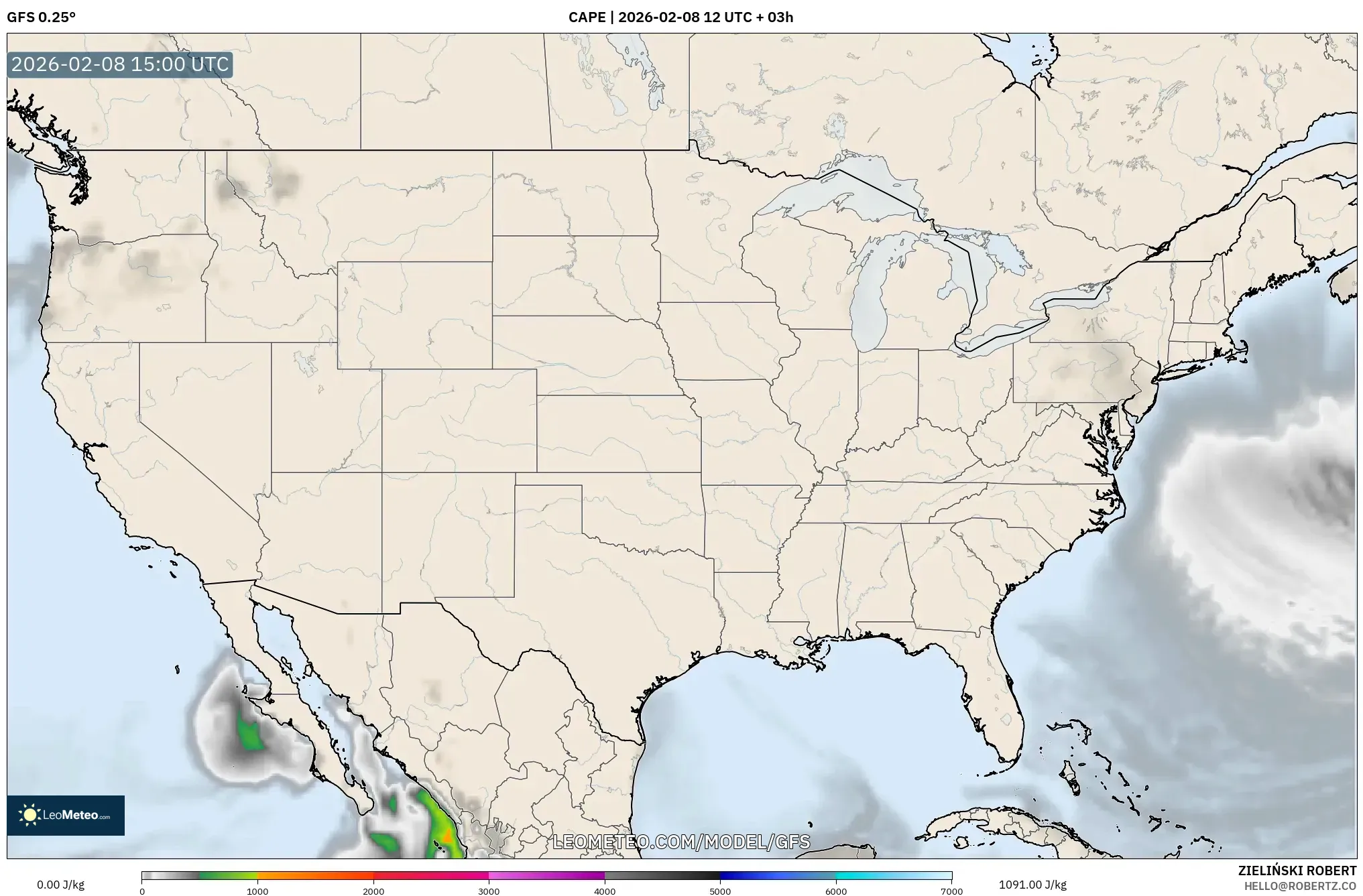 GFS model - United States, CAPE