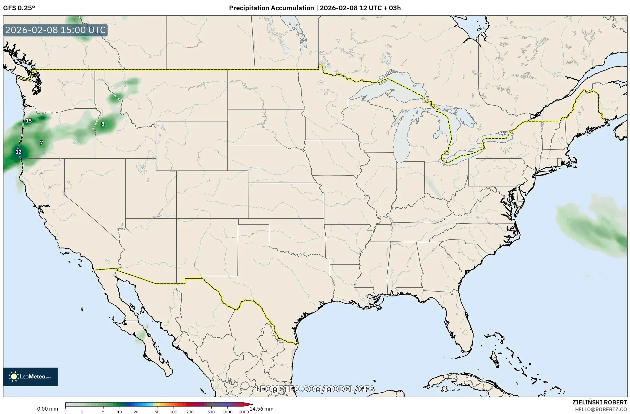 GFS model - United States, Precipitation Accumulation