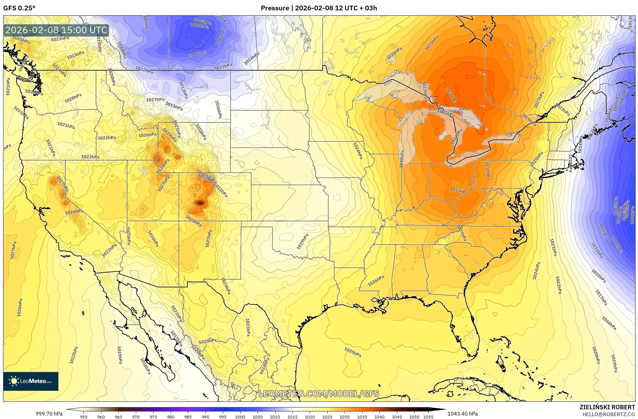 GFS model - United States, Pressure