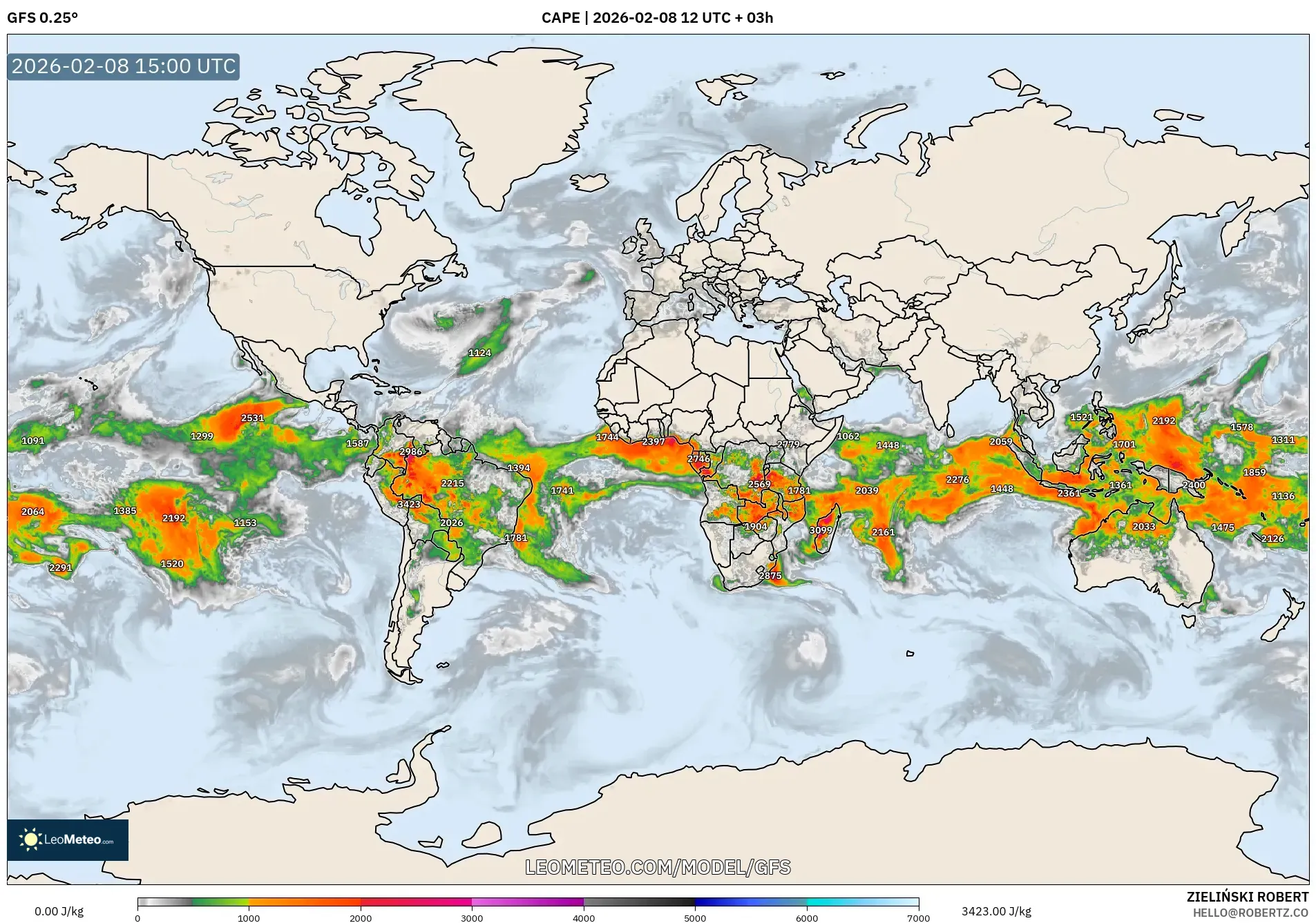 GFS model - World, CAPE
