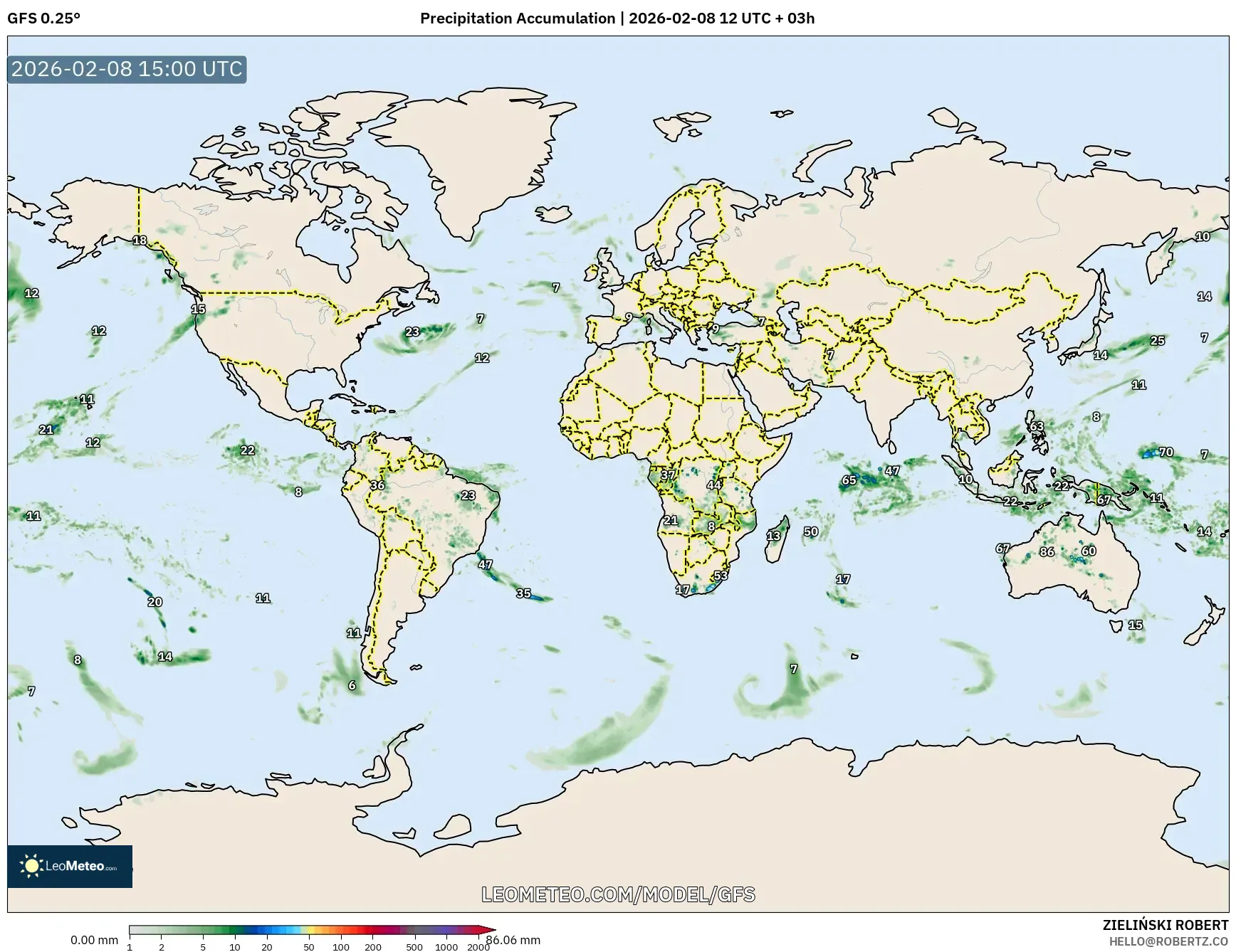 GFS model - World, Precipitation Accumulation