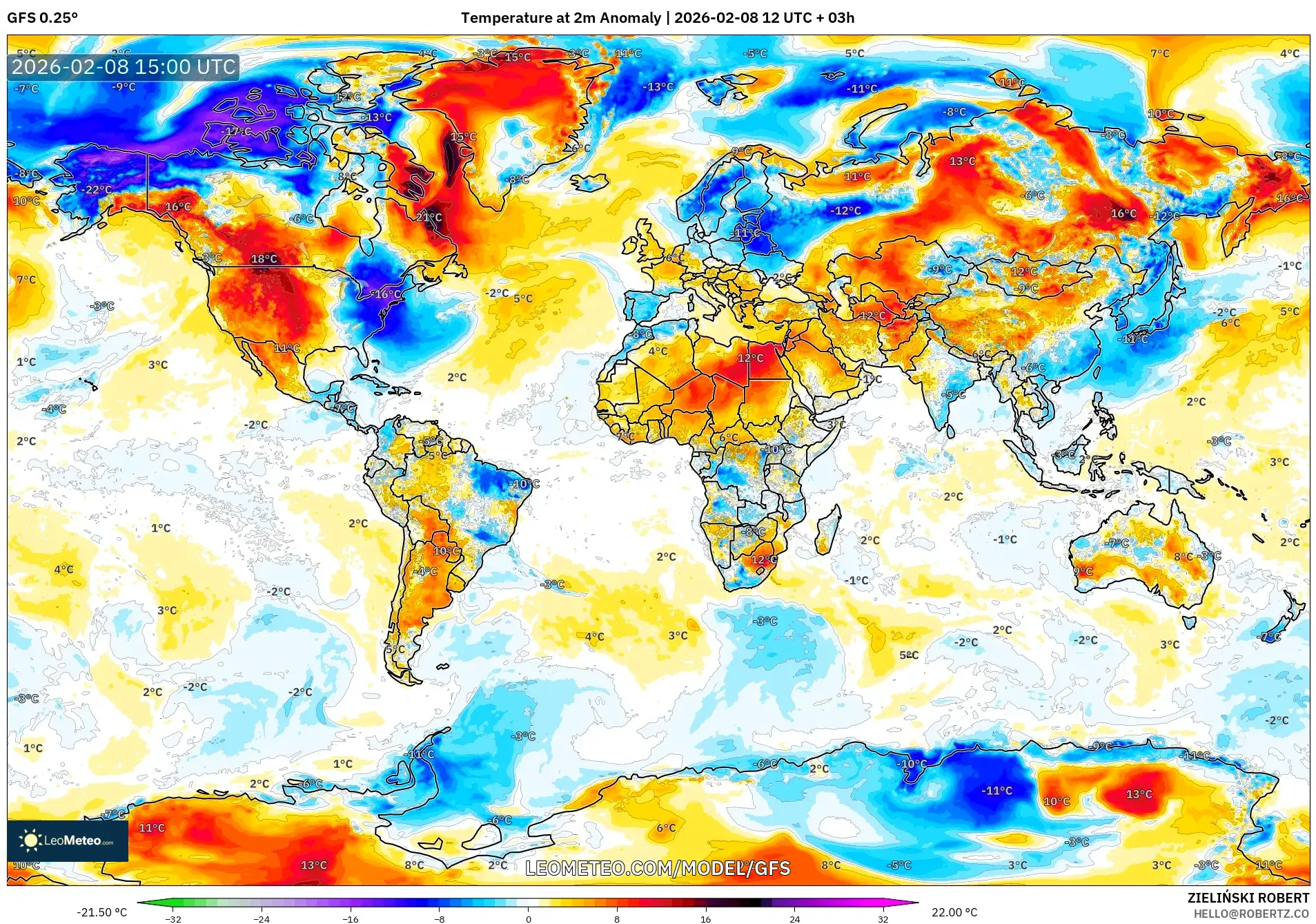 GFS model - Dunia, Anomali Suhu 2 m
