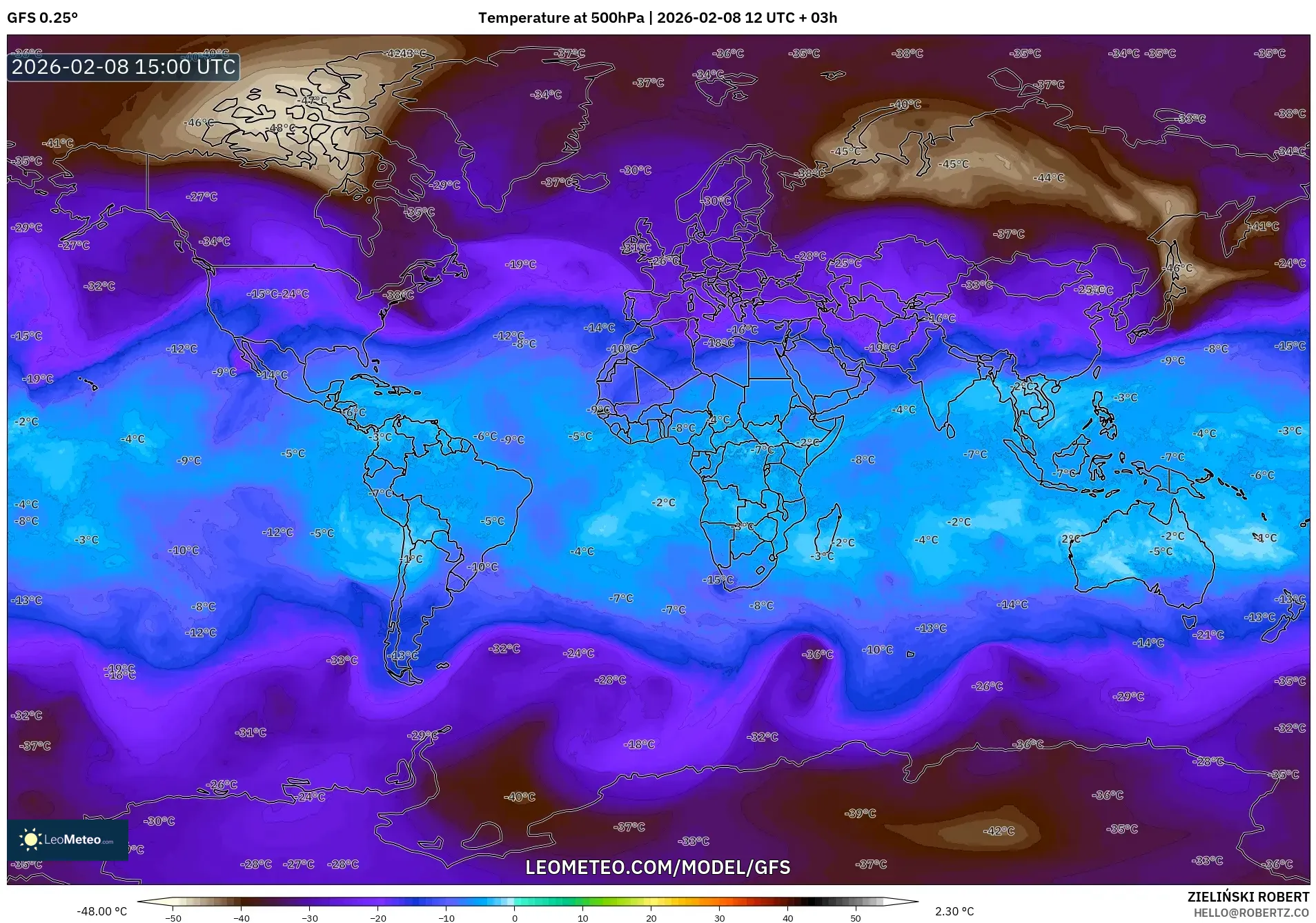 GFS model - World, Temperature at 500hPa