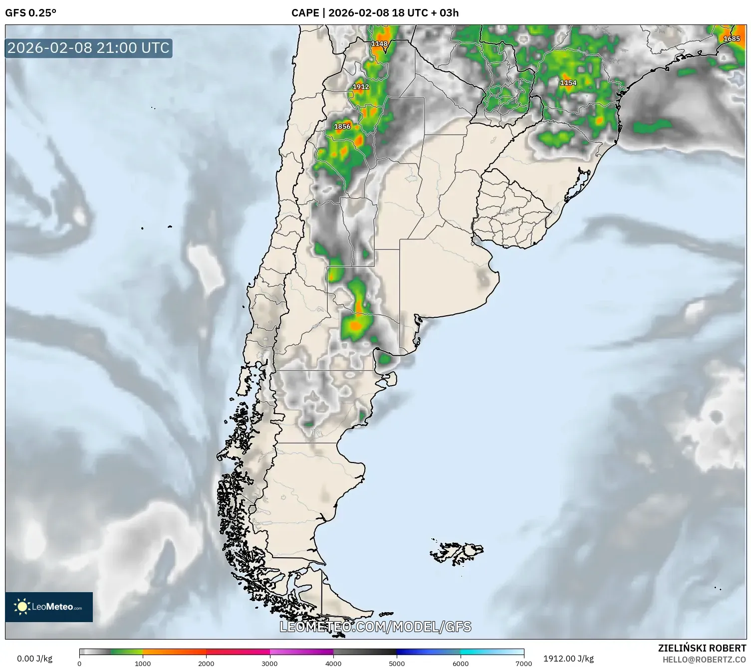 GFS model - Argentina, CAPE