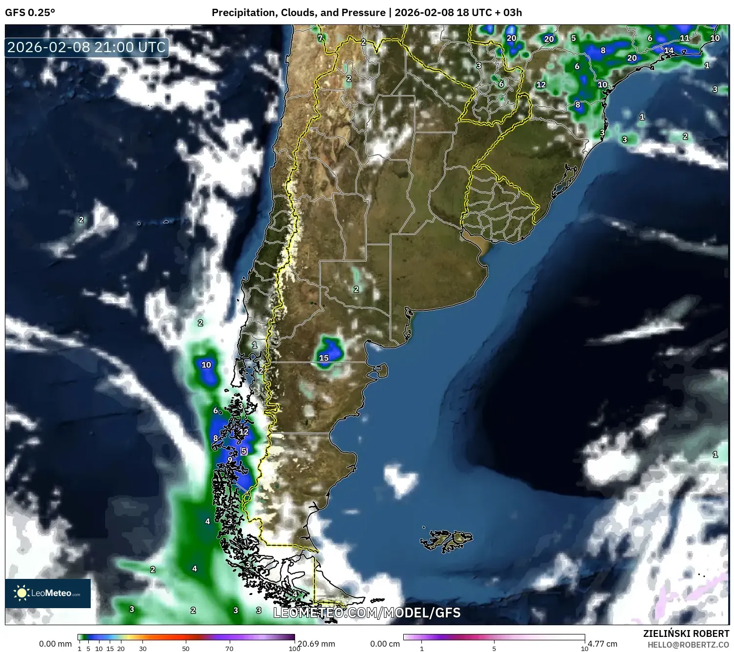 GFS model - Argentina, Curah Hujan, Awan, dan Tekanan
