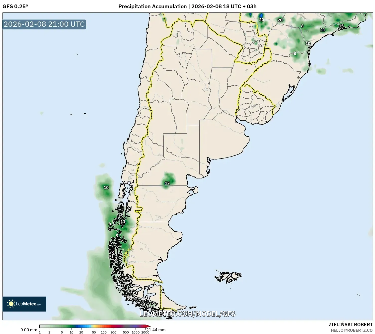 GFS model - Argentina, Precipitation Accumulation