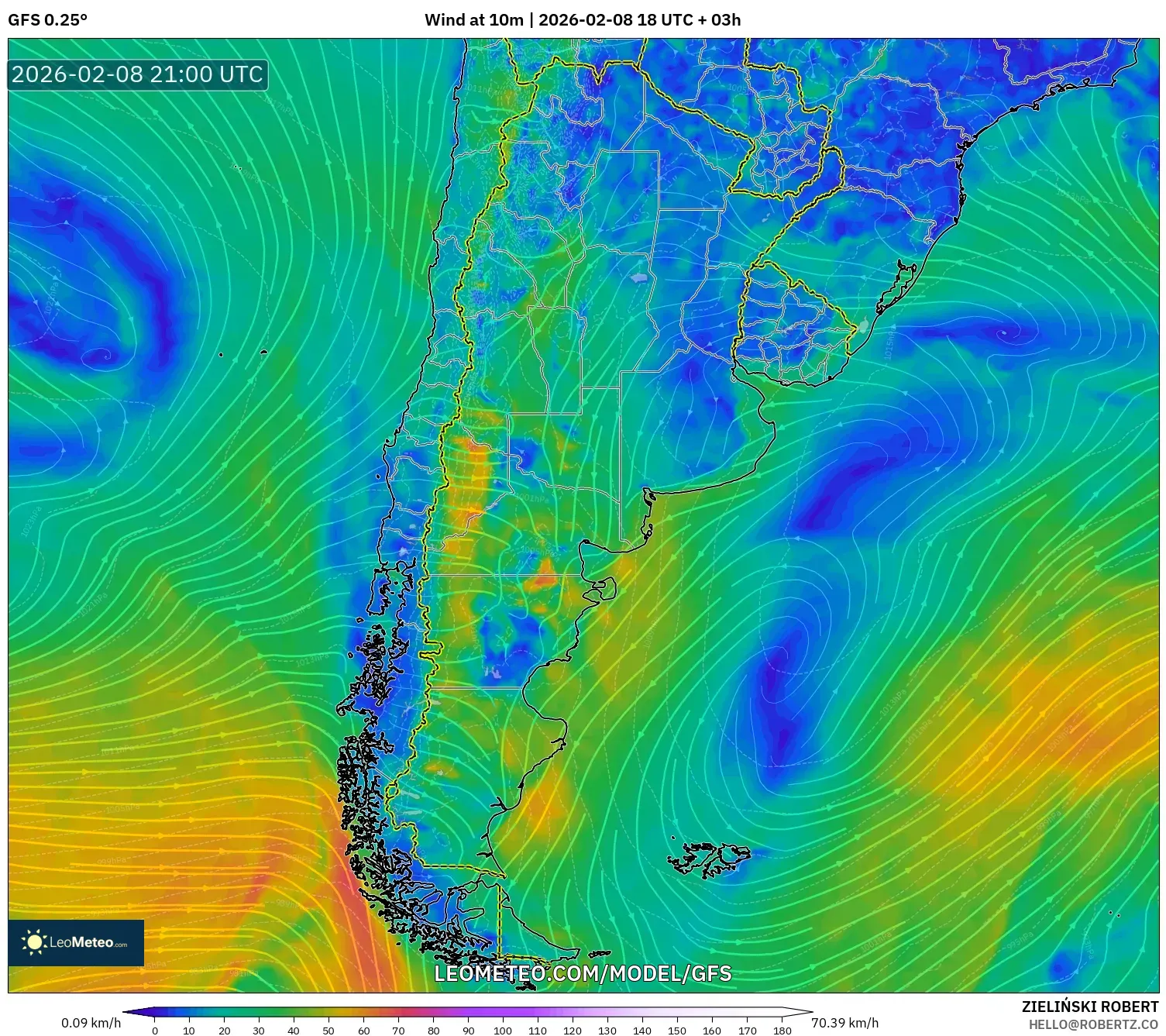 GFS model - Argentina, Angin 10 m