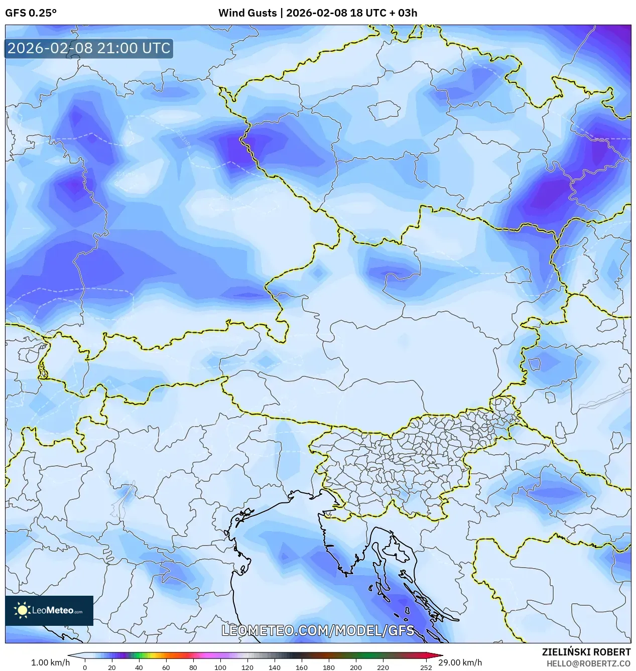 GFS model - Austria, Hembusan Angin