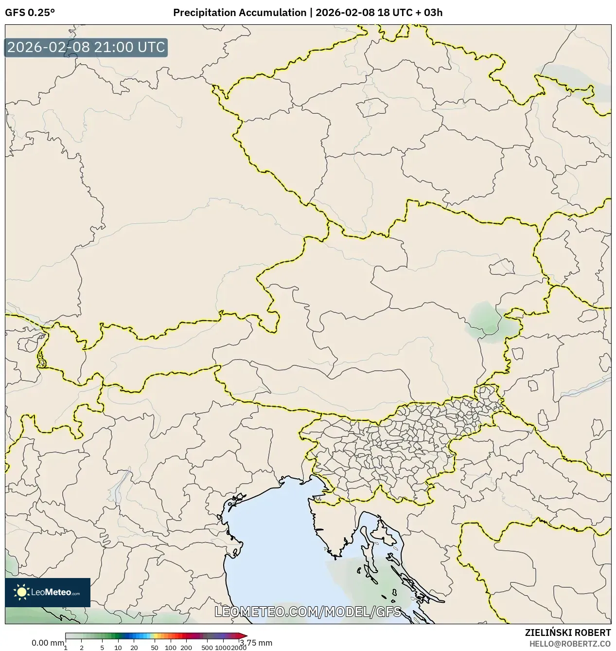 GFS model - Austria, Akumulasi Curah Hujan