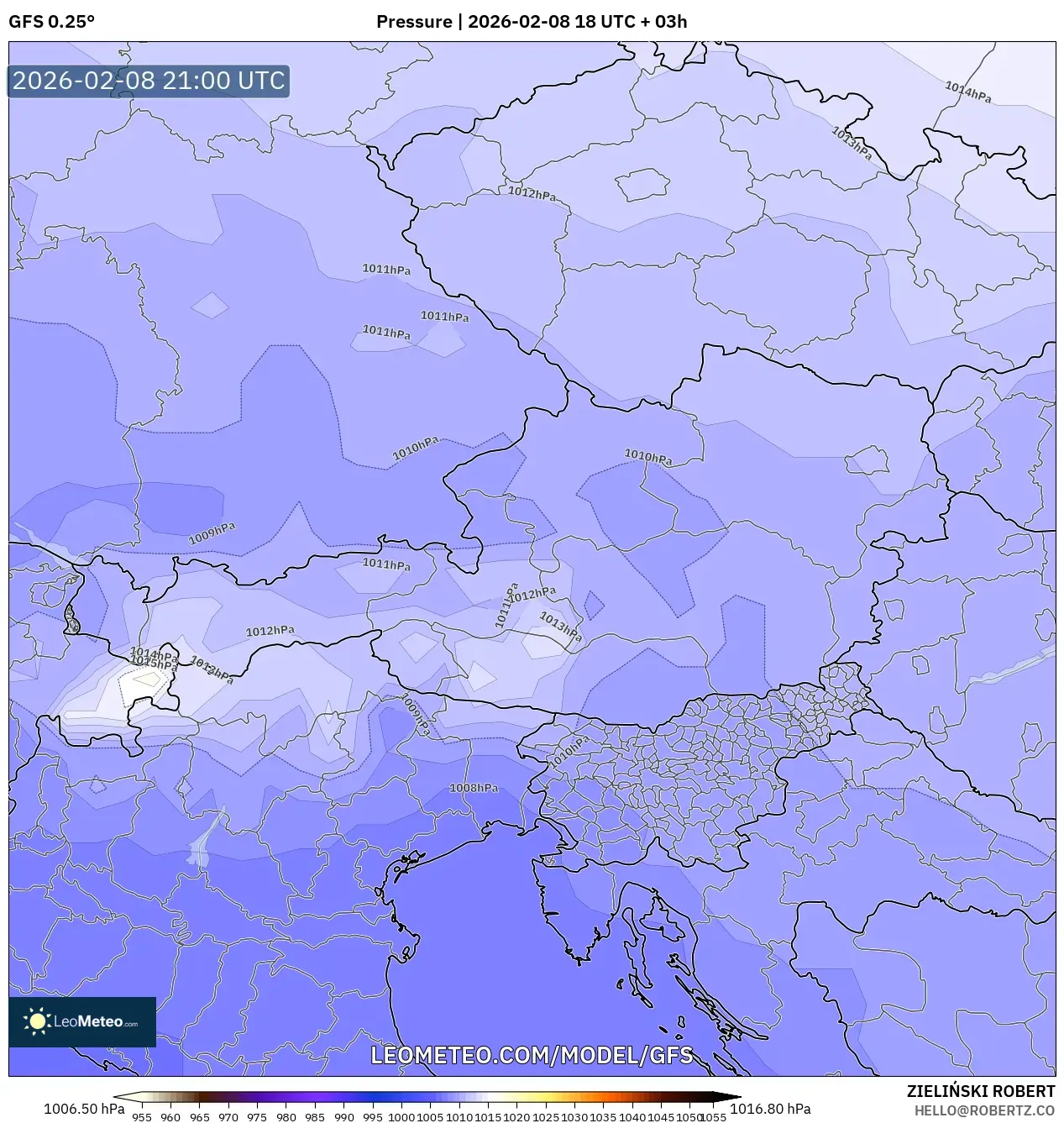 GFS model - Austria, Pressure