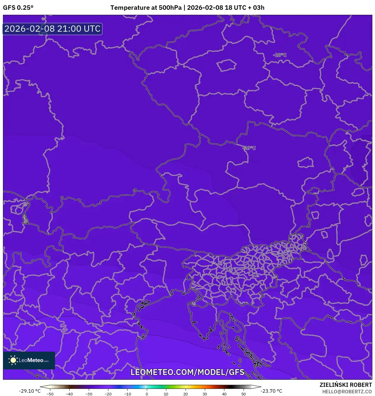 GFS model - Austria, Suhu 500 hPa