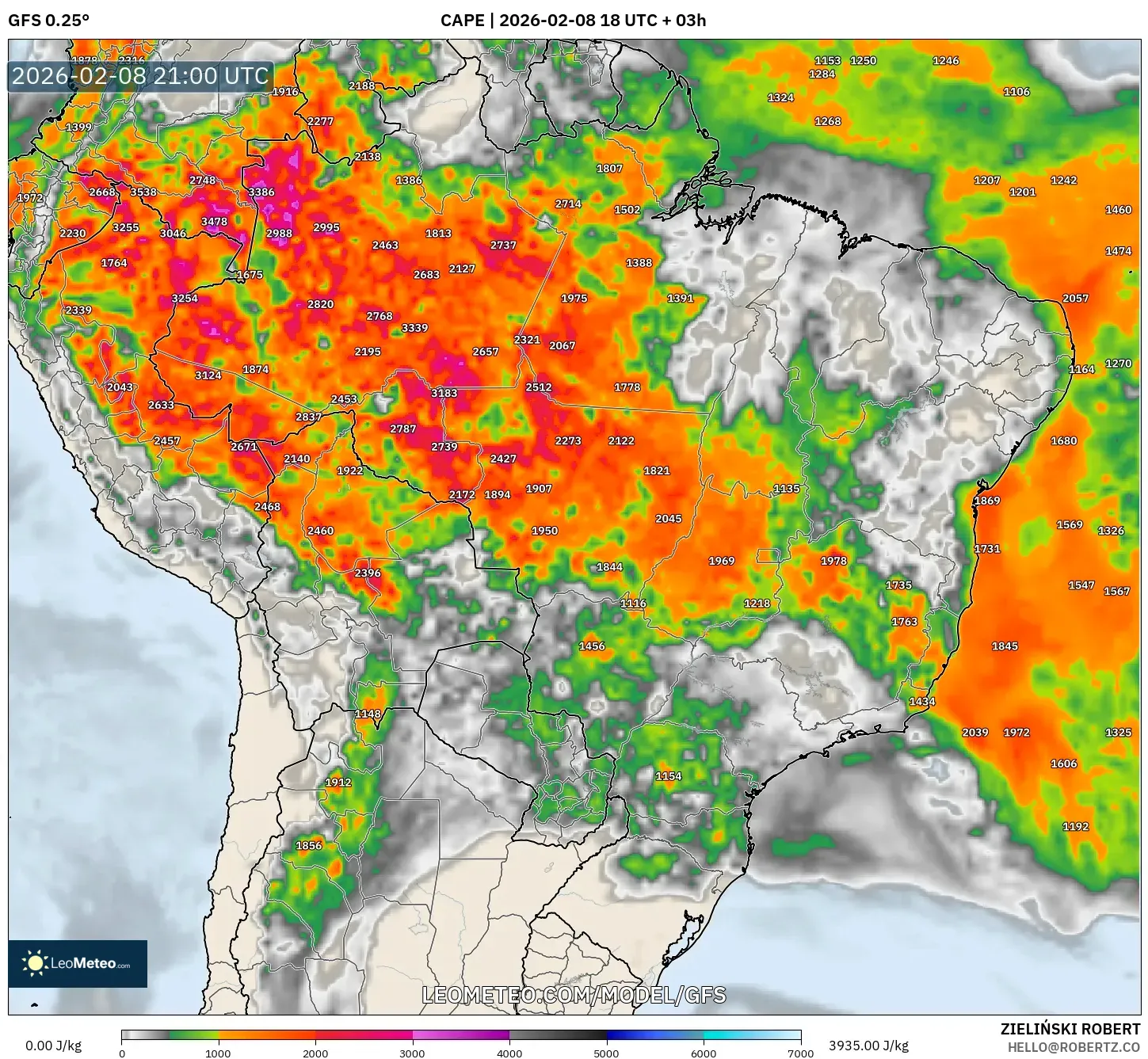 GFS model - Brazil, CAPE