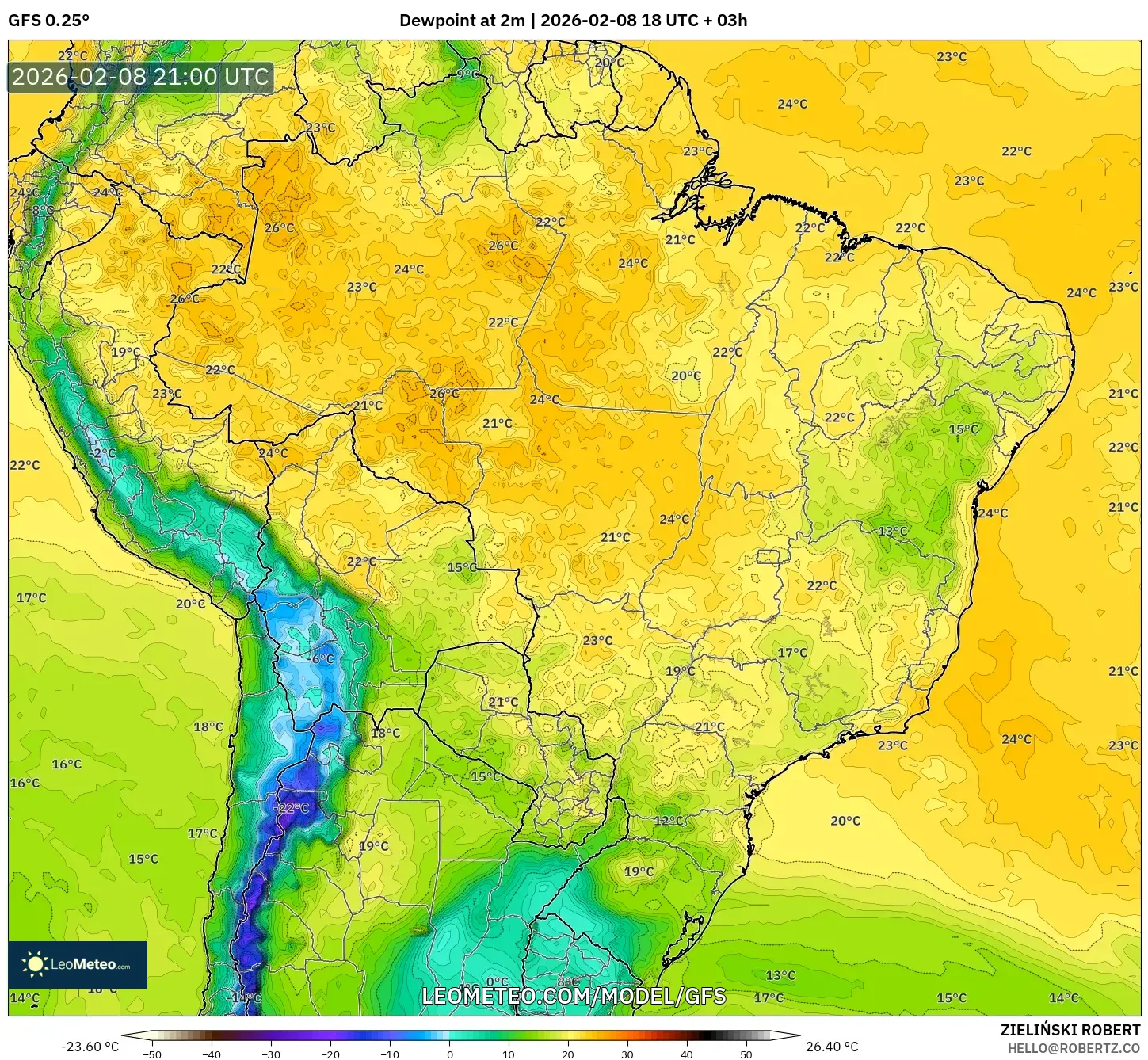 GFS model - Brazil, Takat Embun 2 m