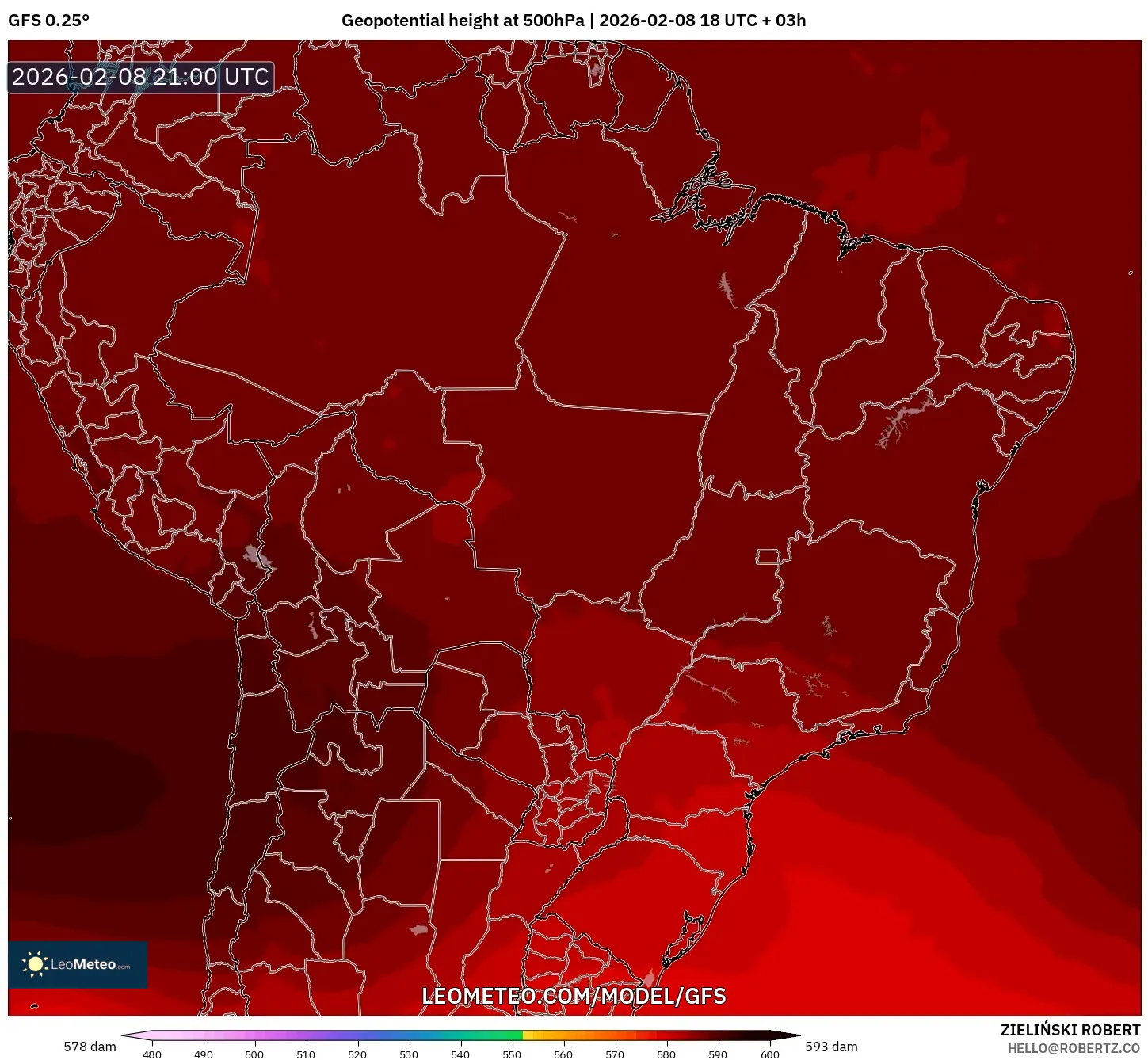 GFS model - Brazil, Ketinggian geopotensial pada 500 hPa