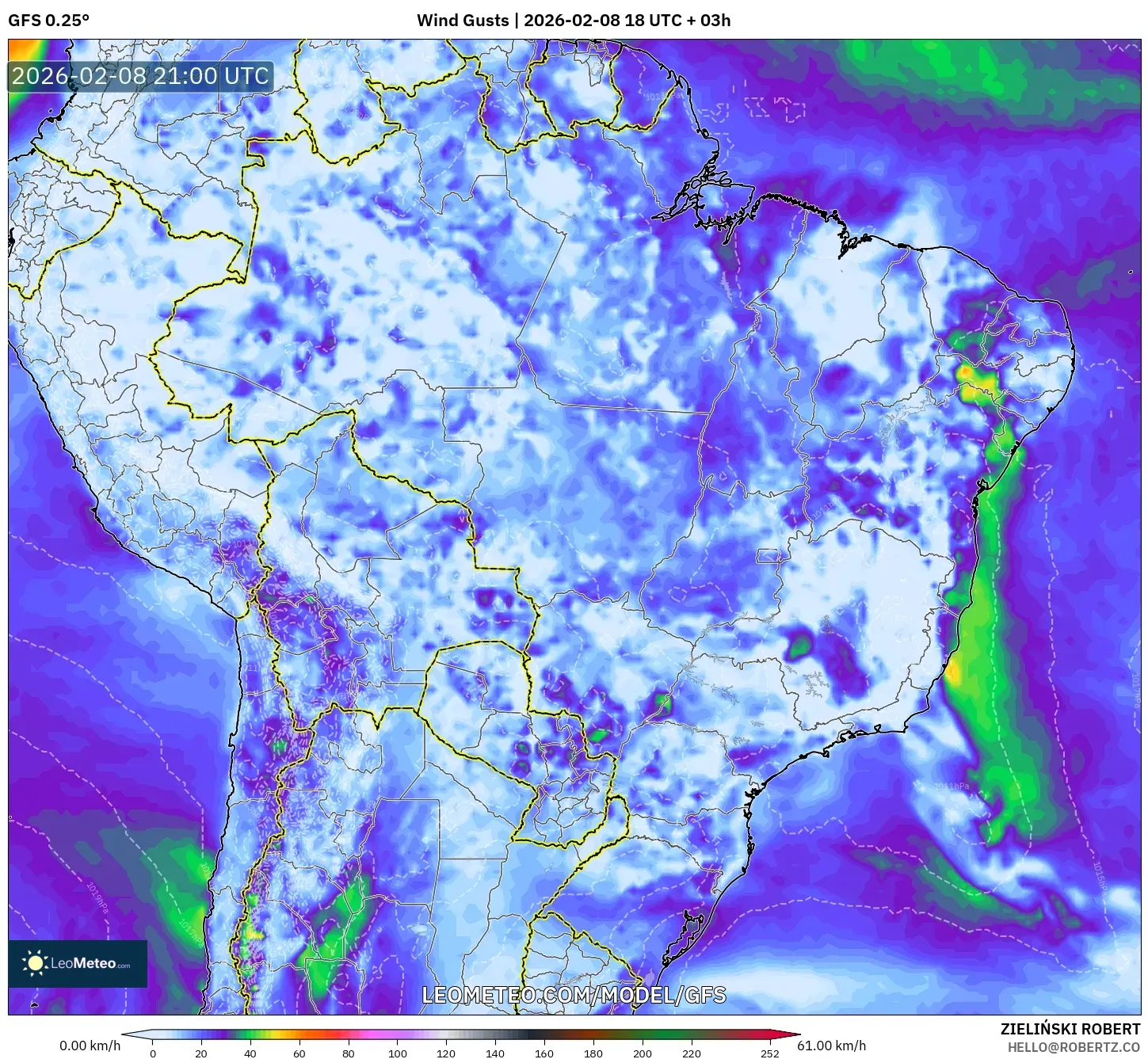 GFS model - Brazil, Hembusan Angin